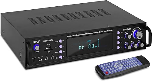 Pyle Amplificador de potencia para el hogar Bluetooth de 4 canales, receptor estéreo de audio de 2000 vatios con selector de altavoz, radio AM FM,