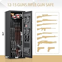Vista 2 de 12-15 Gun Safe for Home, Large Capacity Rifle and Pistol Security Cabinet Quick Access Digital Keypad Lock, Backup Keys, Adjustable Shelves, Heavy