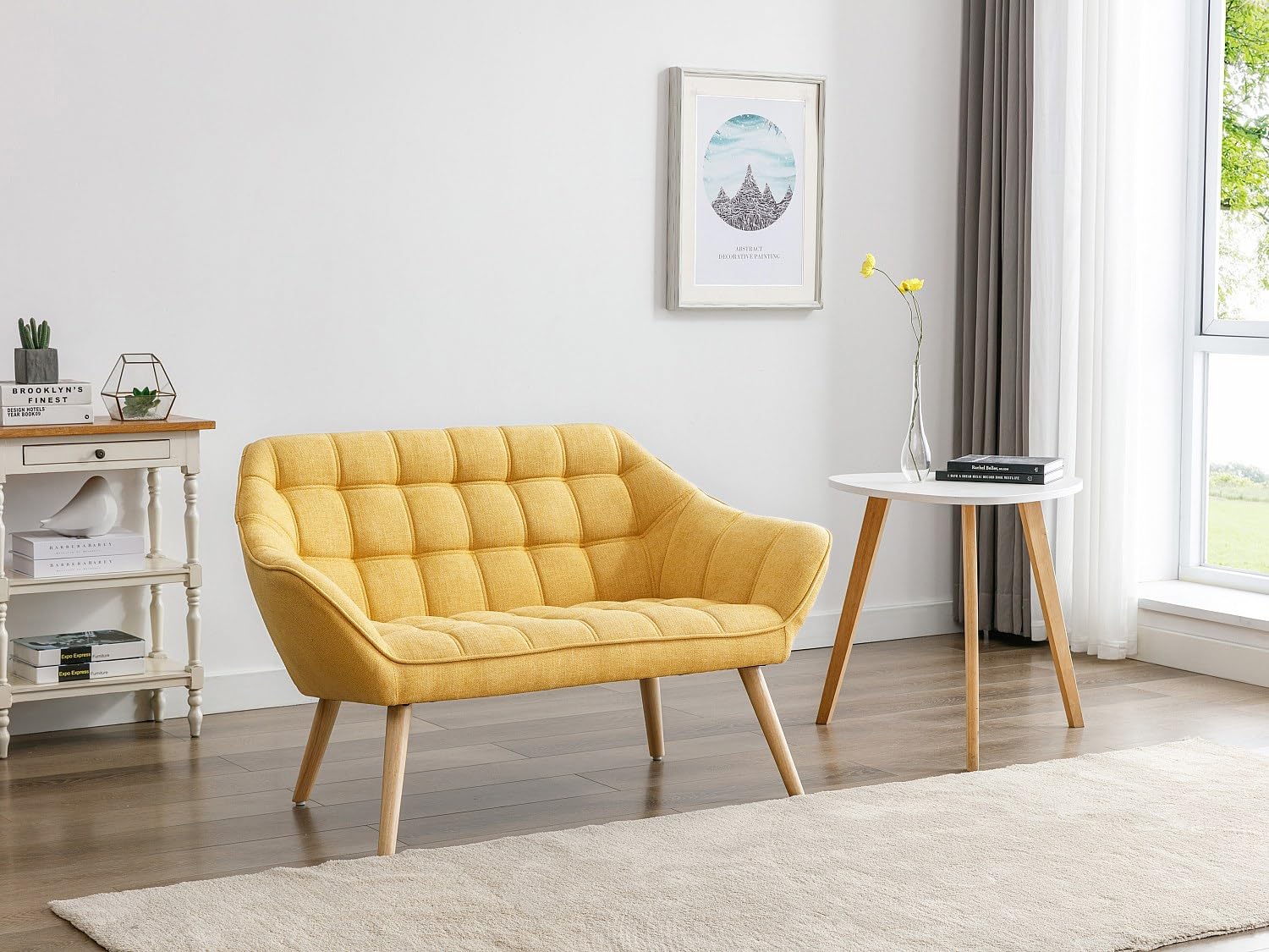 Vente-unique - Canapé 2 Places en Tissu Jaune Moutarde Caserta