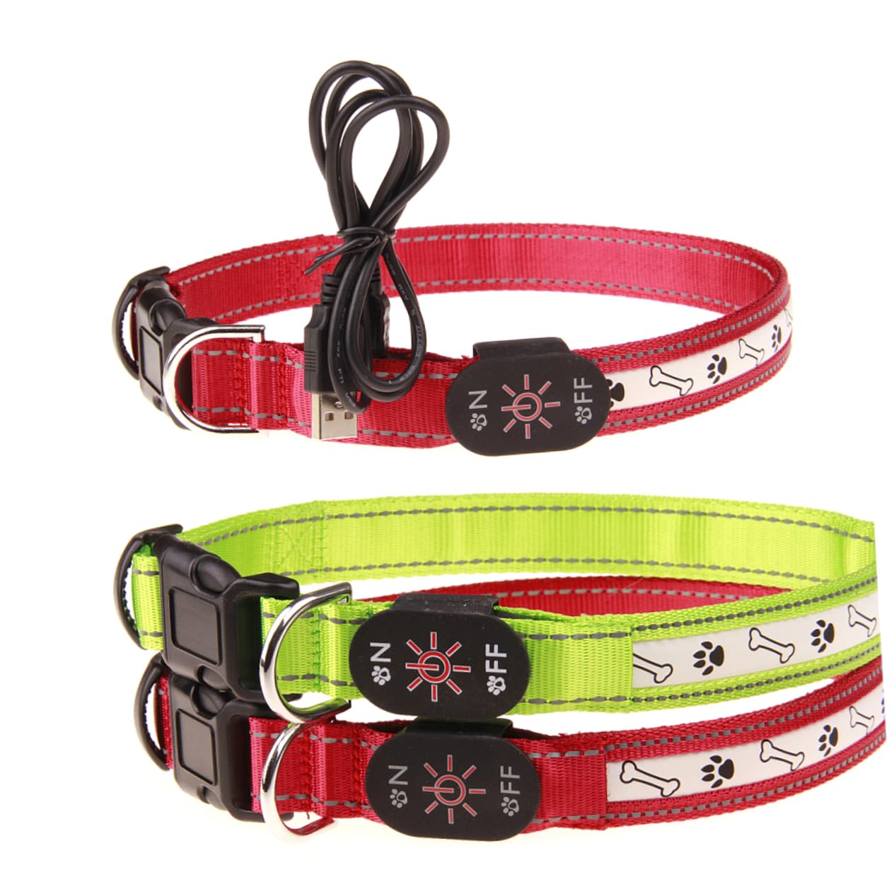 FOMIYES 3stücke Hundehalsband Mit Knochen-fußabdruck Wiederaufladbar Leuchtend Verstellbar Grün Für Sichere Nachtwanderungen Und Hohe Sichtbarkeit