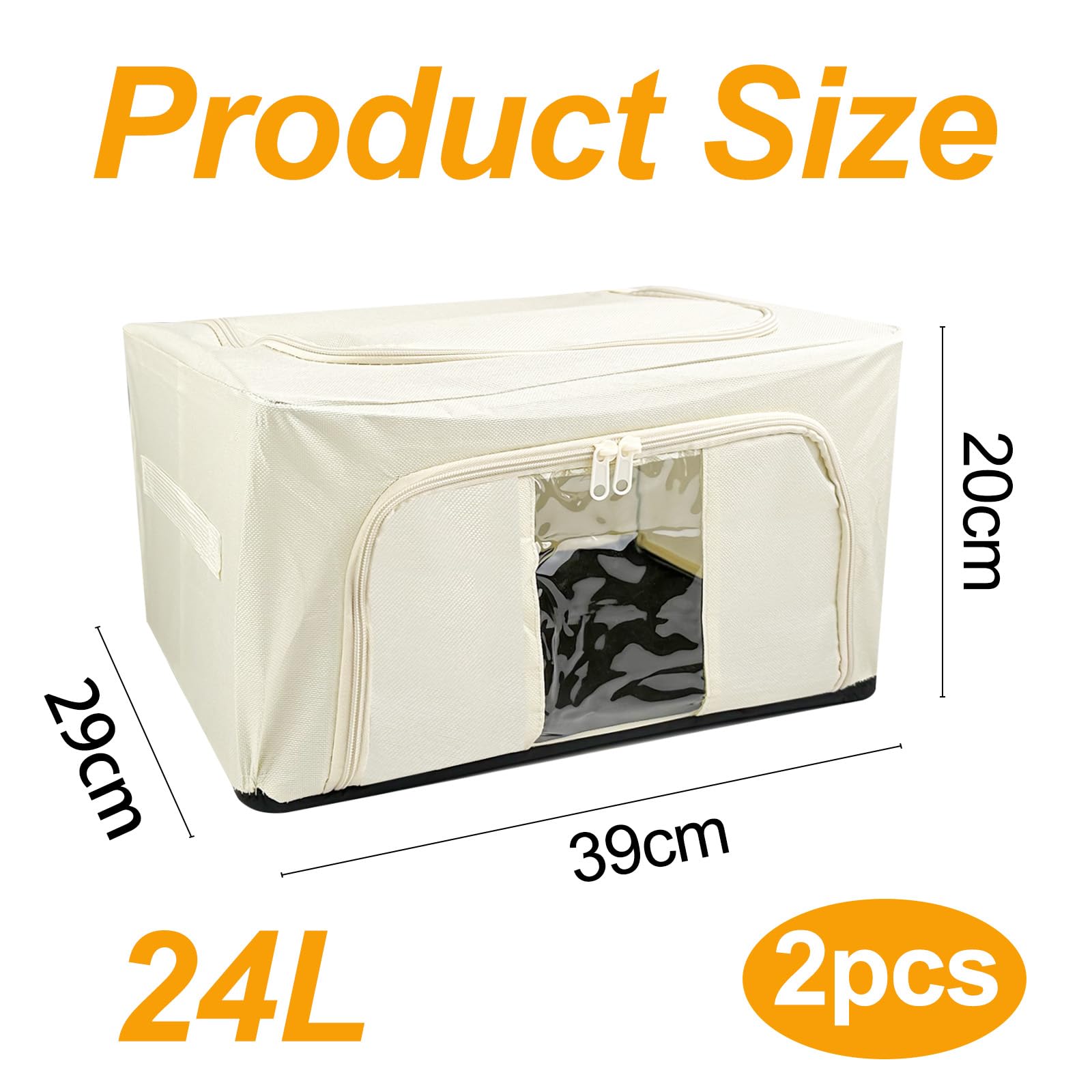 2 Stück Aufbewahrungsbox, Aufbewahrungsboxen mit Metallrahmen, Kleiderschrank Organizer, Aufbewahrungstasche Faltbare, Kleideraufbewahrung Box, Kleideraufbewahrungsbehälter(24L, Beige)