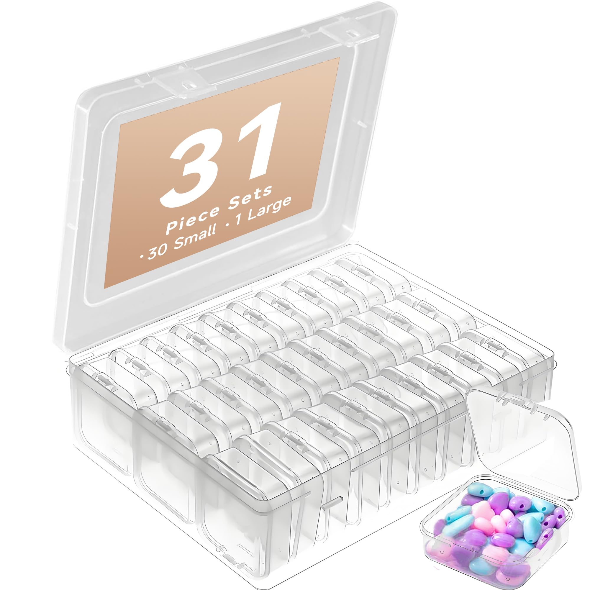 Lamondre Bead Organizer Storage Box, 30 Pcs small plastic containers with lids with Craft DIY bead, small accessories, earrings, buttons