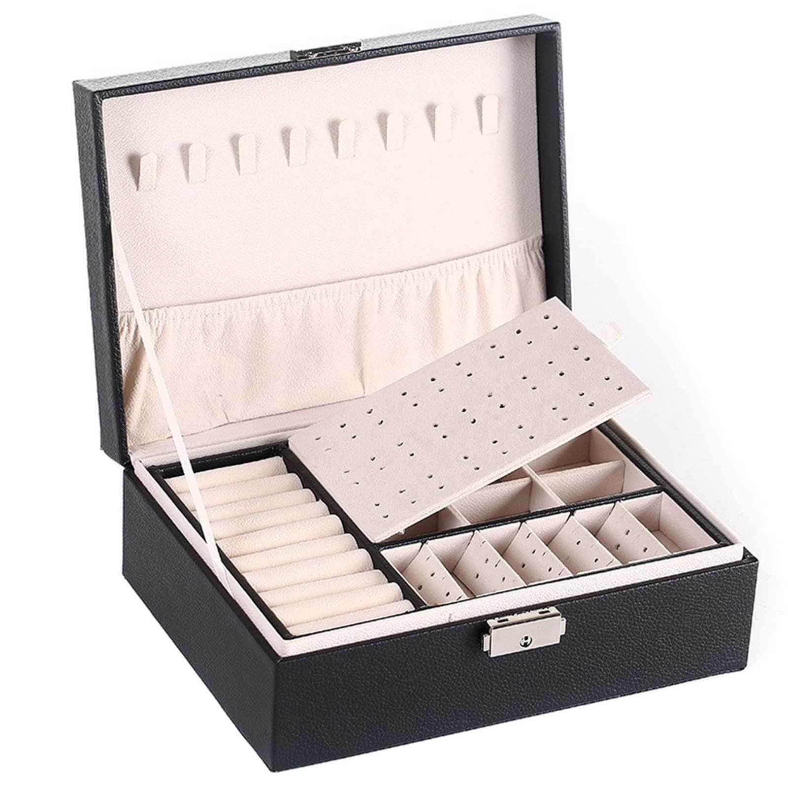 Pudełko na biżuterię, Leather Jewelry Box - 2-Layer Removable Tray & Dividers 9.06x6.69x3.54 Inches Multicolor