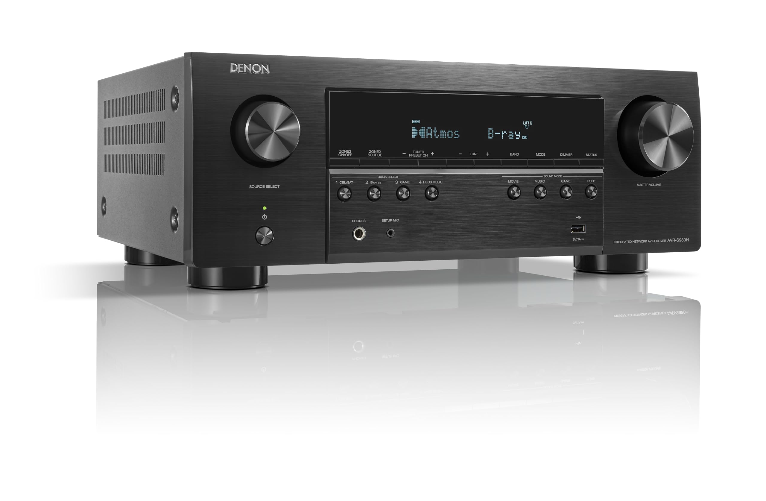 Denon AVR-S980H 7.2 Channel AV Receiver – 90W, Dolby Atmos & DTS:X, 8K/60 & 4K/120 HDMI, HEOS Multiroom, Wi-Fi, Bluetooth, AirPlay 2, Gaming Ready (VRR/ALLM), Home Cinema Amplifier