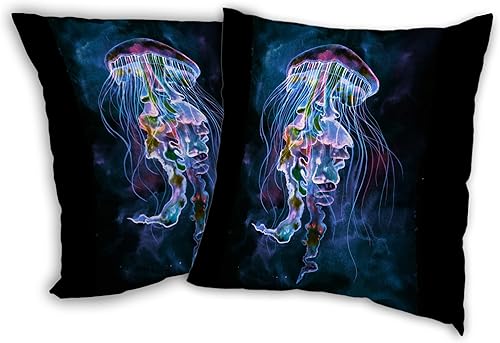 Fundas de almohada coloridas de medusas de 18 x 18 pulgadas, juego de 2 fundas cuadradas de almohada decorativas de verano para el hogar, sala de