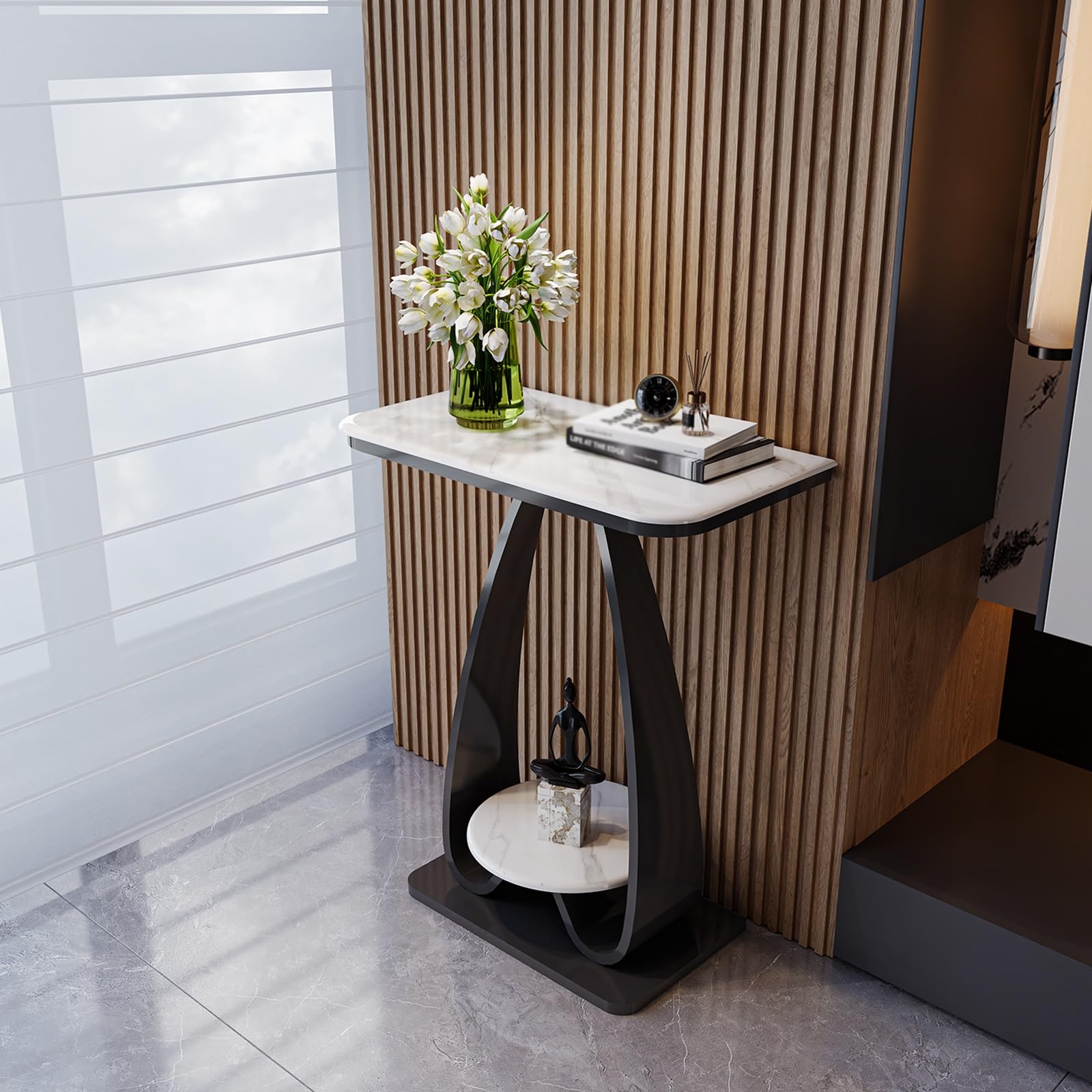 Mesa consola de mármol rectangular premium con marco de metal duradero