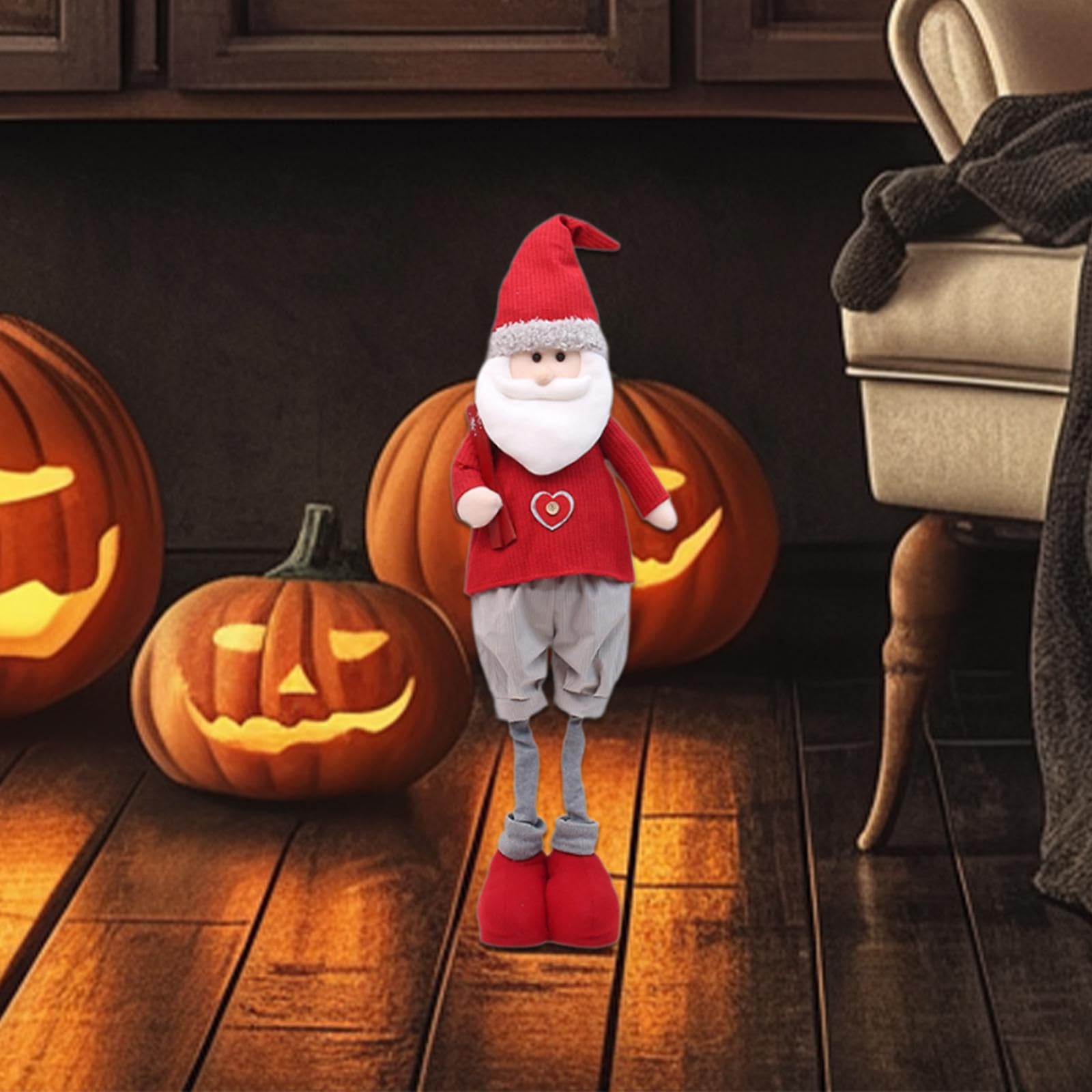 Figura Navideña, Figura de Peluche Retráctil, Adorno Navideño de Colección, Muñeco de Pie Navideño para Mesa de Granja, Papá Noel