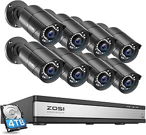 ZOSI H.265+ 4K 16CH PoE Security Camera System, 8 X Wired 5MP (3K) Bullet PoE IP Cameras Outdoor Indoor, 16CH NVR with 4TB HDD for 24/7 Recording, 120ft Night Vision, Motion Detection, Remote Access asin的图片