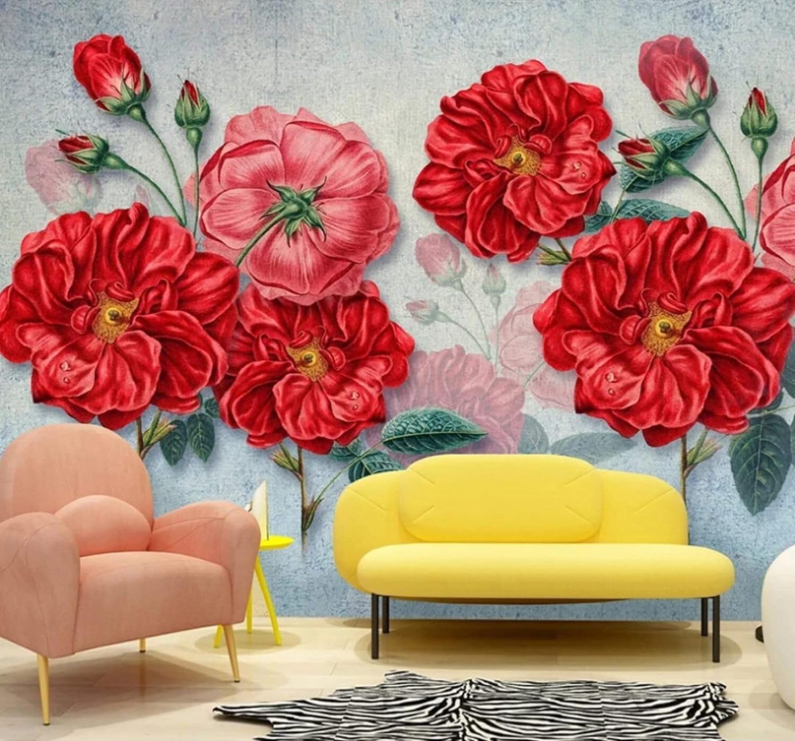 Wallpaper-3D-Xlm 250Cm×170Cm(B×H) Vintage Relief Beautiful Red Floral 3D Wallpaper Easy Install Feature Office Living Room Sofa Bedroom Tv Background Wall Decoration-250Cm×170Cm