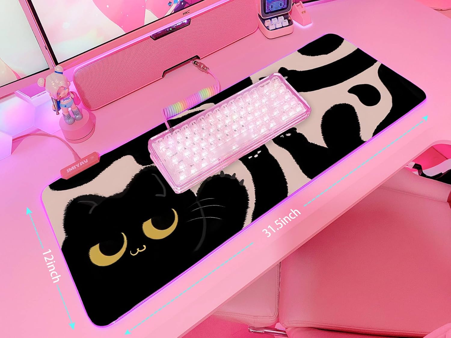 JMIYAV Pink RGB Gaming Mouse Pad 31.5x12 Inch PC XL Large Extended Glowing Led Light Up Desk Pad Non-Slip Rubber Base Computer Cute Mousepad Mat Desk Accessories Gaming Setup 4797