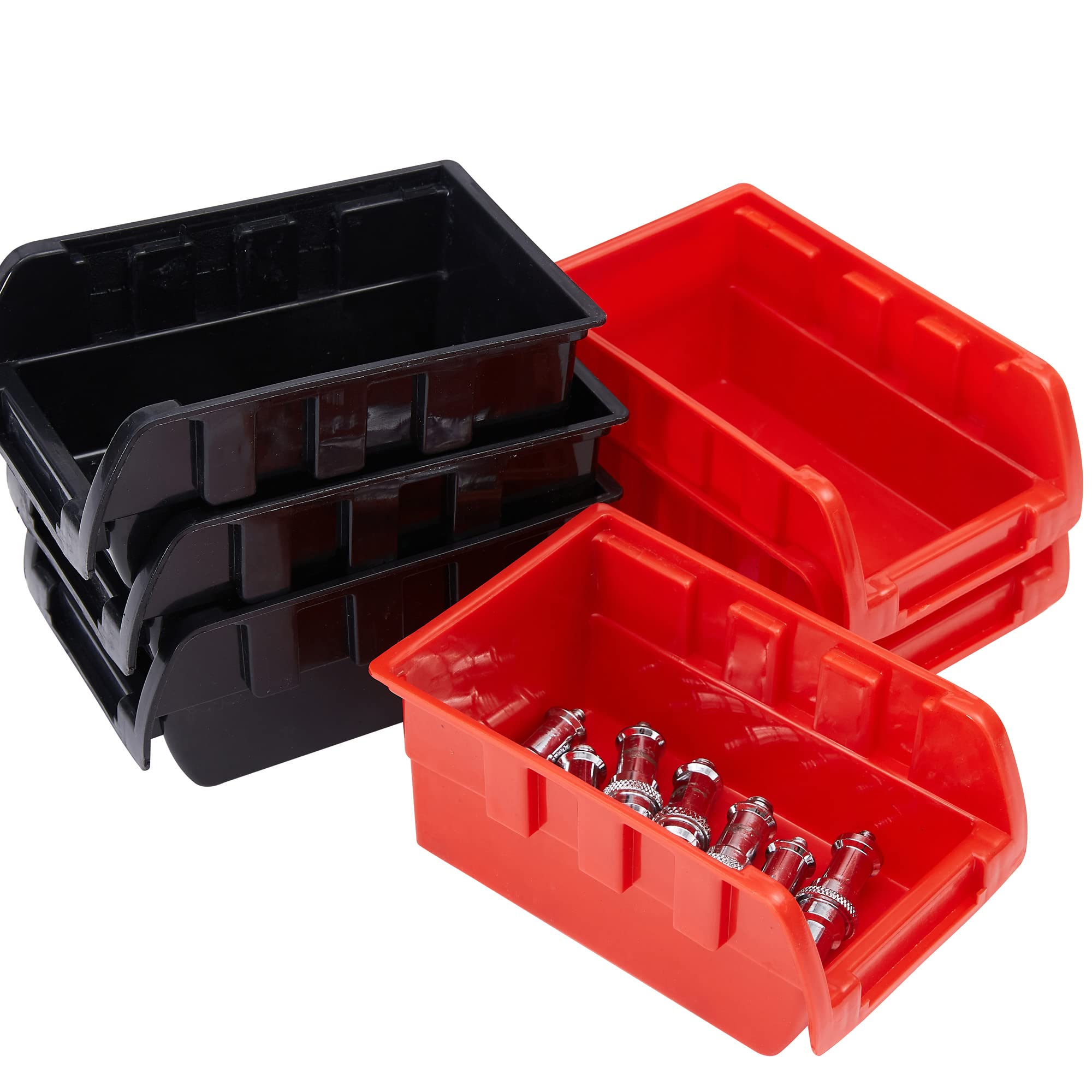 AREBOS Lot de 46 piéces de Rangement empilables | Rouge | Noir | 4 Panneaux arrières | 28 boîtes empilables | 14 Porte-Outils | Matériel de Fixation Inclus | Amovible et empilable