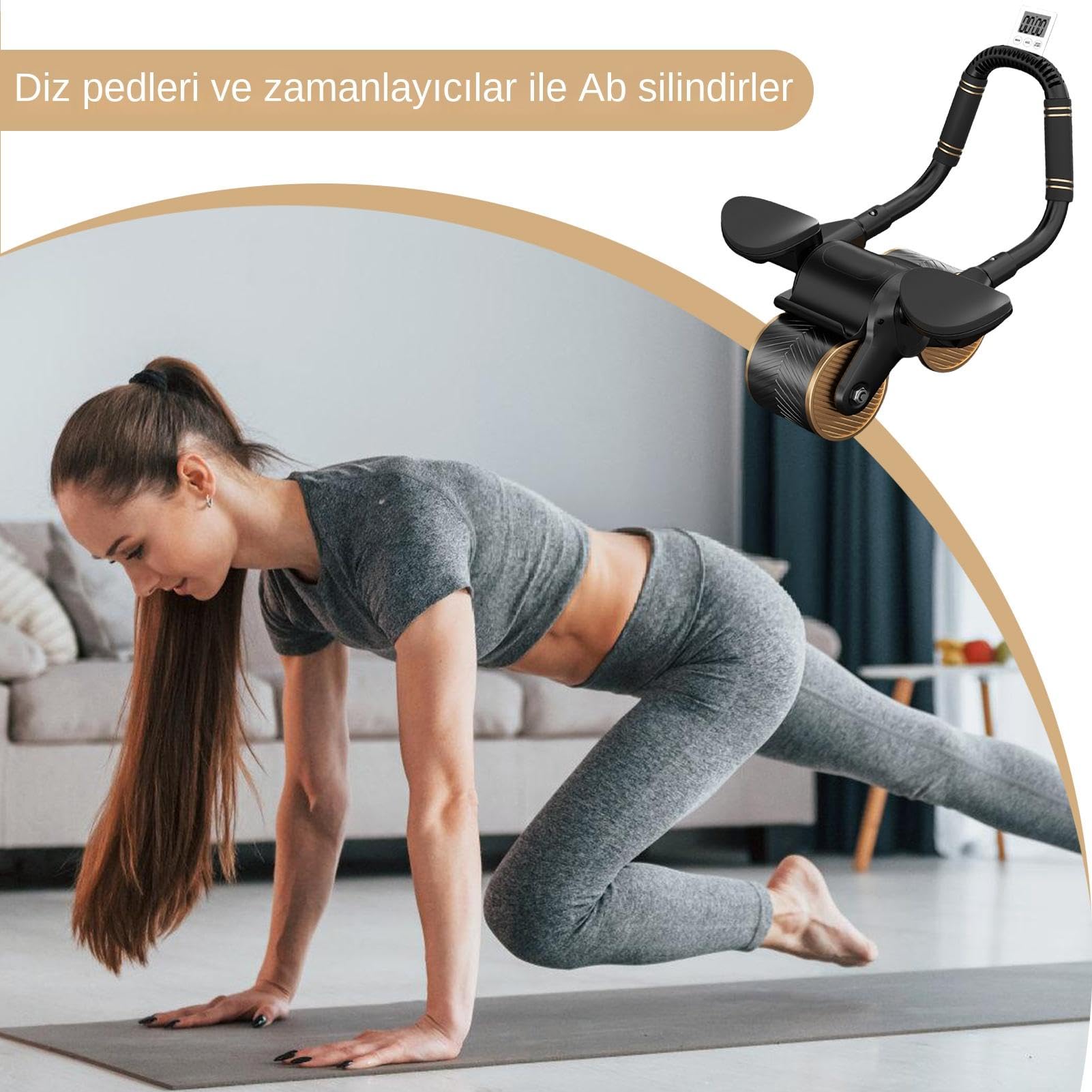Ab Wheel Roller – Rueda de ejercicio AB Roller | Rodillo AB con soporte para codo y temporizador | Cilindro de rueda abdominal portátil | Abs rueda Roller | Abs Damen Herren Home Gym