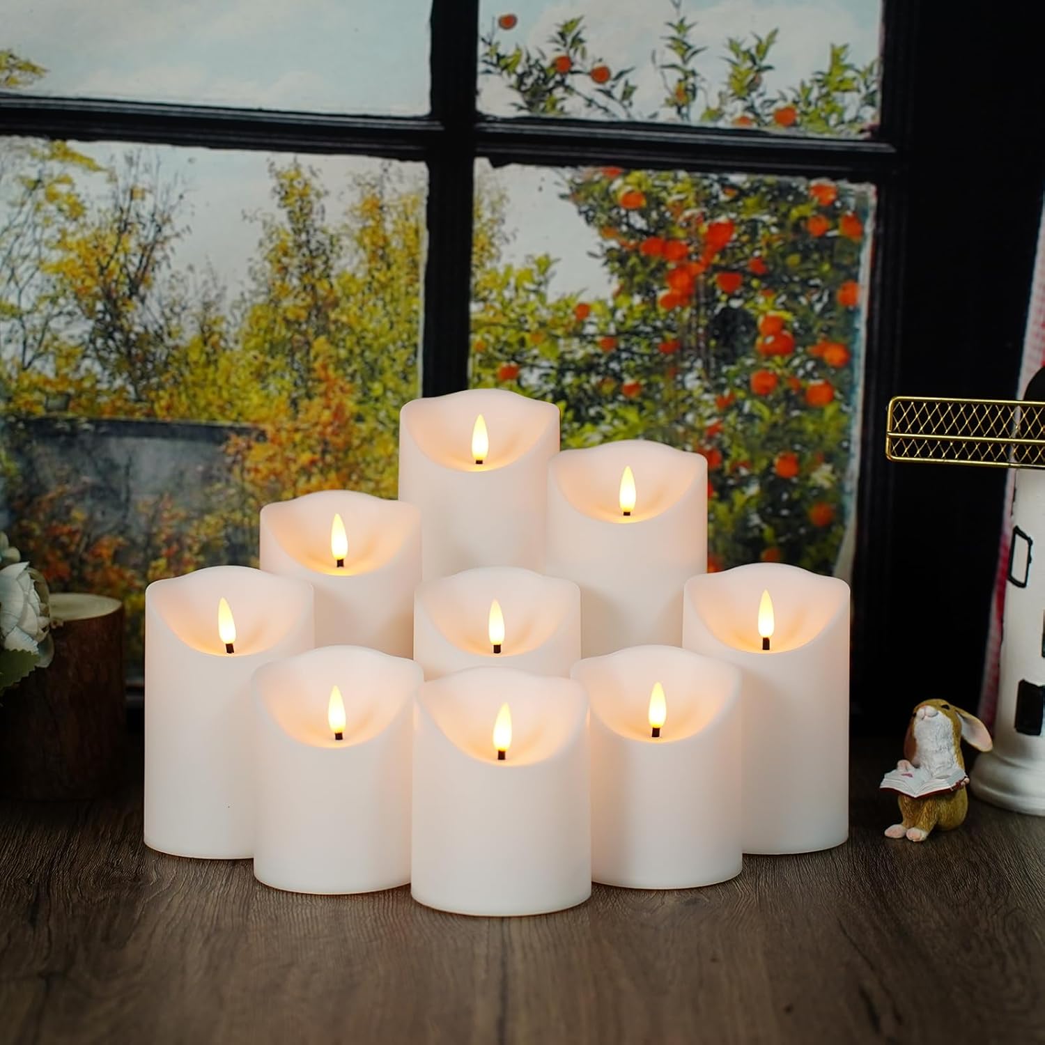 flameless candles with remote, battery operated flickering flameless candles, led candles with timer 2/4/6/8h, with realistic led candles set of 9 (d3 x h 3" 4" 5" 6" 7") (white)