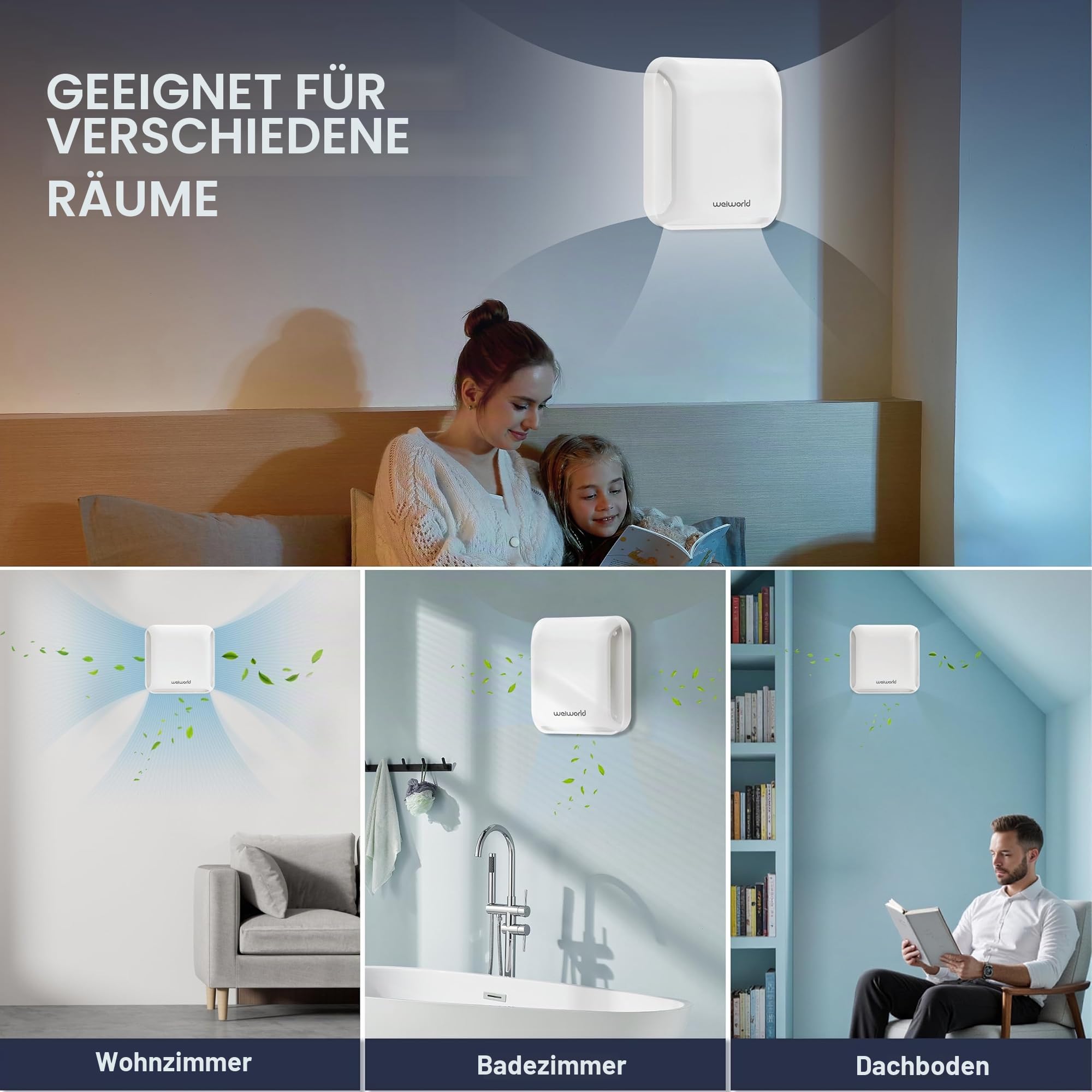 100 mm Lüftungsgitter eckig, passives Wandlüftungsset mit verstellbarer Luftmenge und ausziehbarem Rohr, ohne Motor, für Wohnung, Schlafzimmer & Dachboden