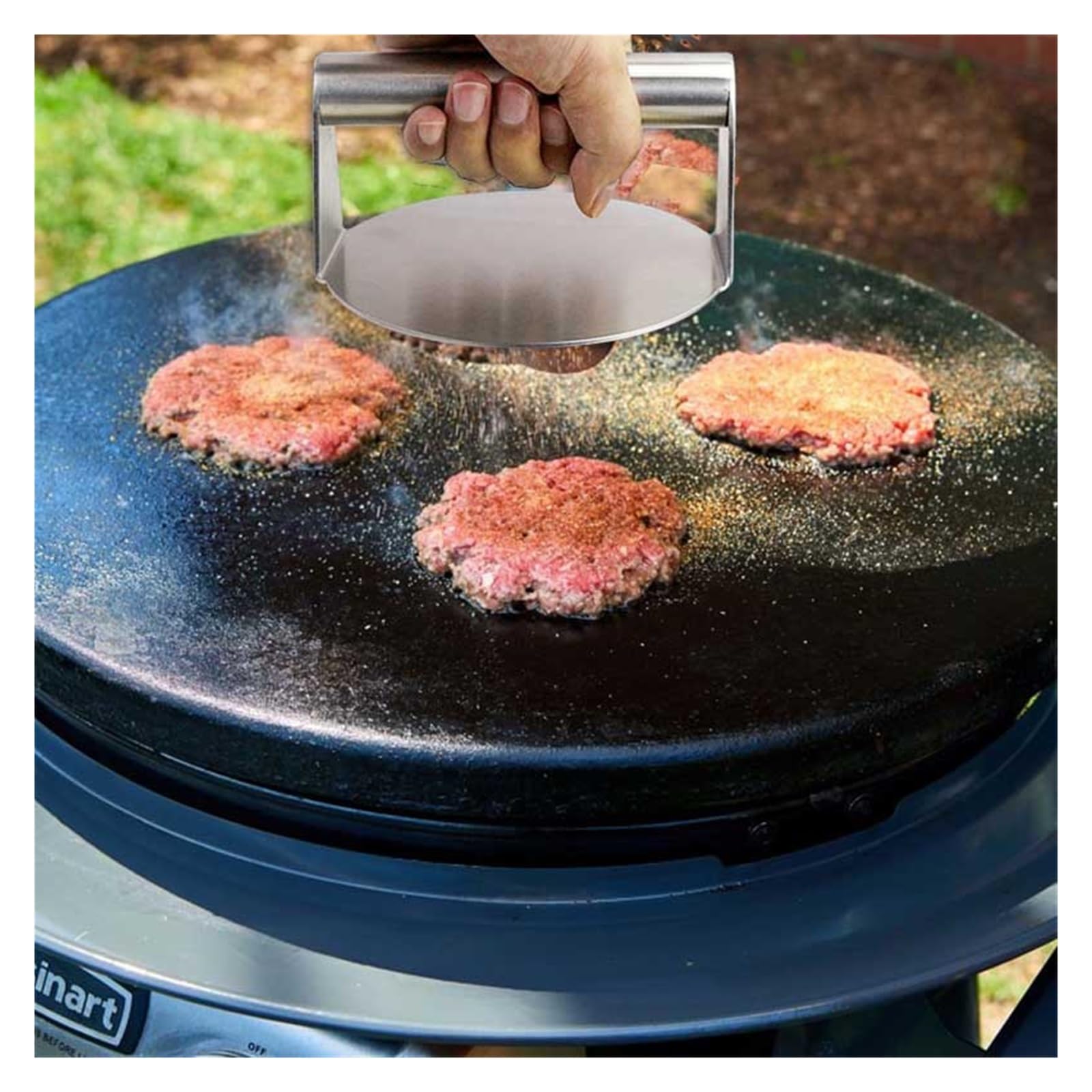 Burgerpresse, antihaftbeschichtet, professionell, hitzebeständig, Burger-Smasher-Grillplatte, Burger-Presse, Burger-Presse, Patty-Maker, Edelstahl-Burger-Maker (Farbe: rund, L)