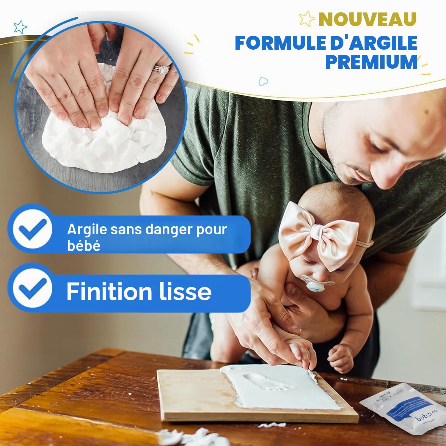 Bubzi Co Empreint Bébé Cadeau Bebe Garcon Platre Bebe, Argile Blanche Non Toxique, Souvenir Personnalisé Pour Décoration Chambre Bébé