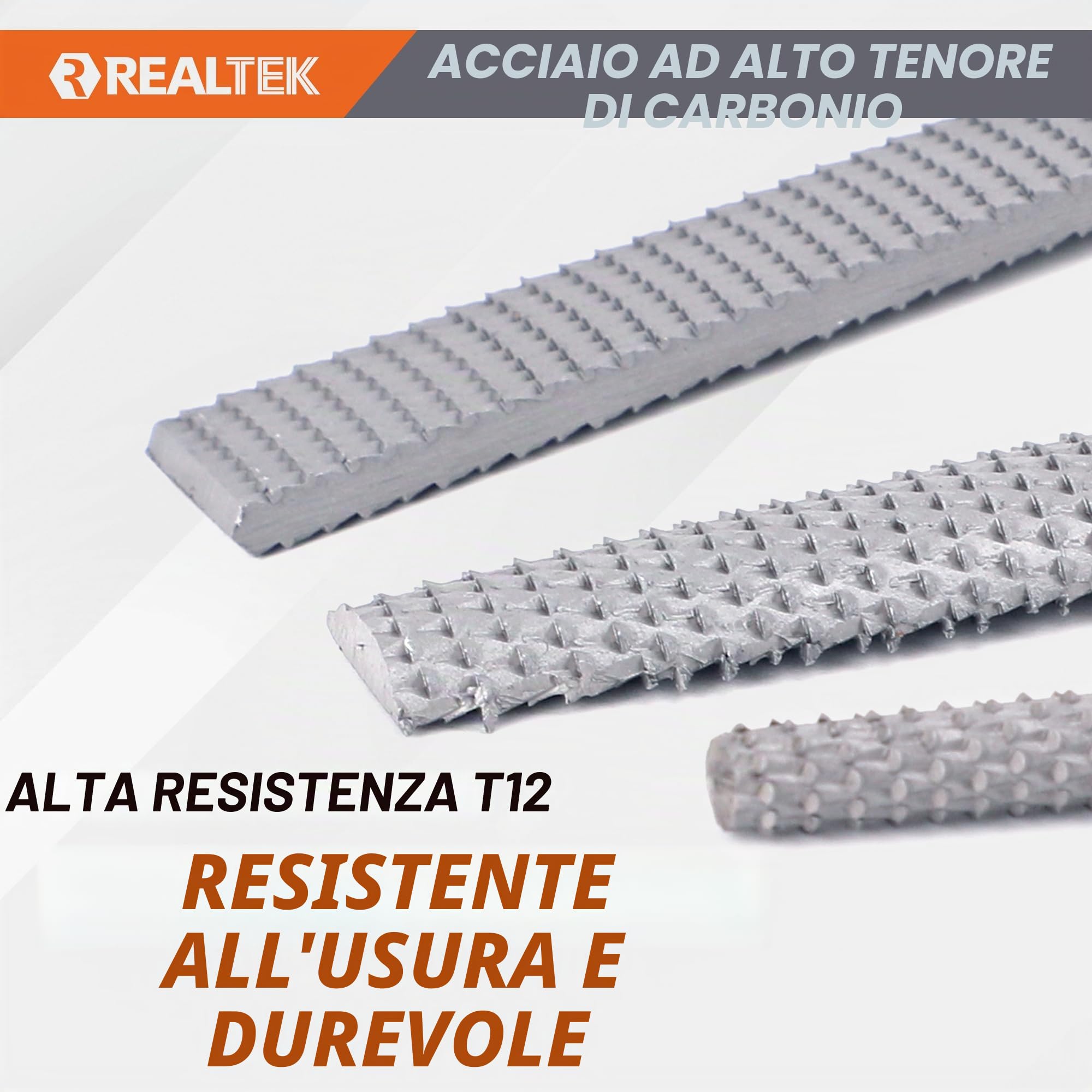 REALTEK Set di raspe per legno 3 pezzi, lima piatta, mezza rotonda e rotonda