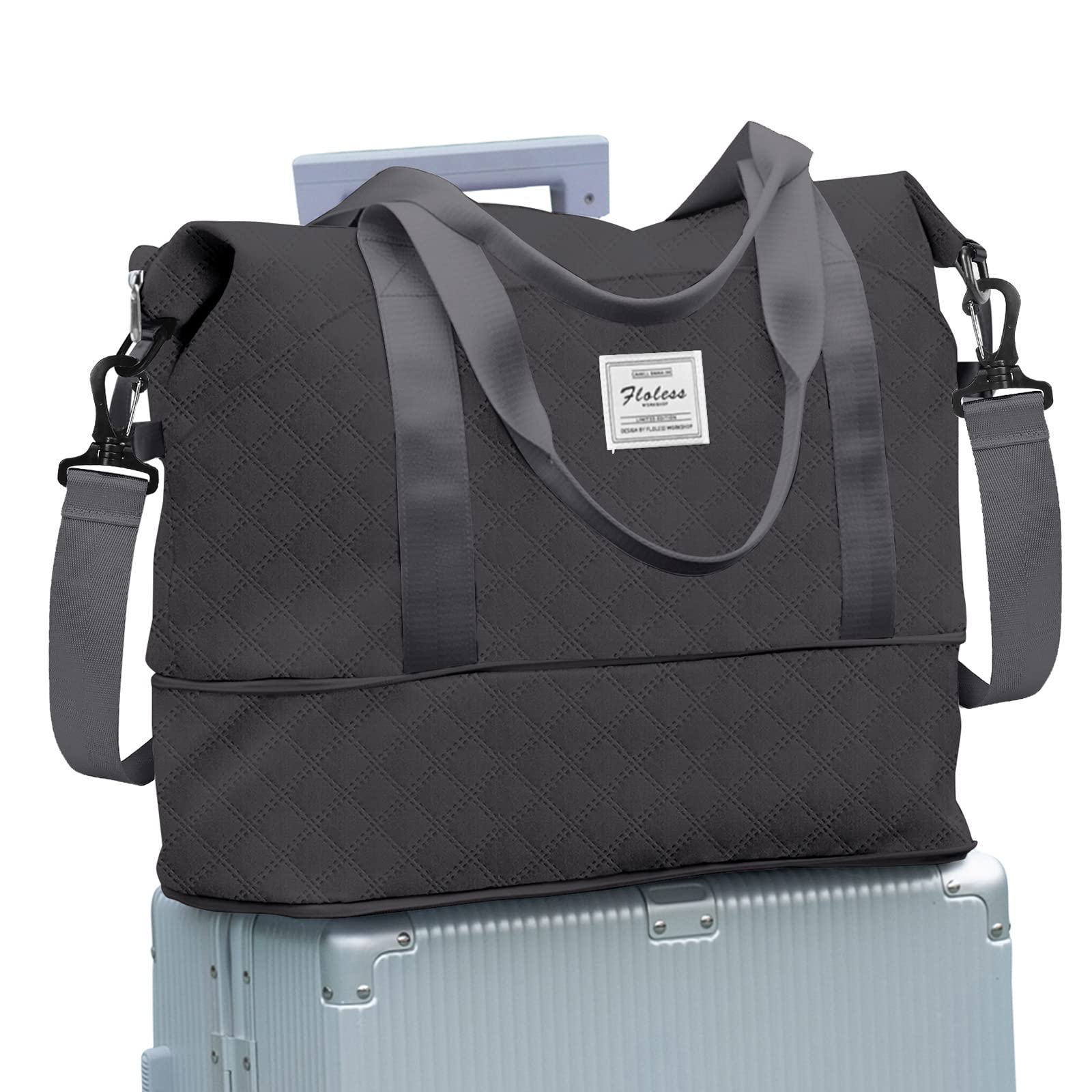 Reisetasche Damen Sporttasche 40x20x25 Ryanair Handgepäck Tasche Weekender Bag Schwimmtasche Wasserdicht Travel Bag Duffle Bag Fitnesstasche Trainingstasche Frauen für Reise Gym,B3-Schwarz grau - 1