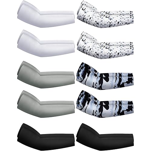 Hicarer 10 Pair UV Sun Protection Arm Sleeves Compression Sports Cooling Sleeves for Men Women Teenager Youth Golf Baseball Basketball Summer, Grey Camo