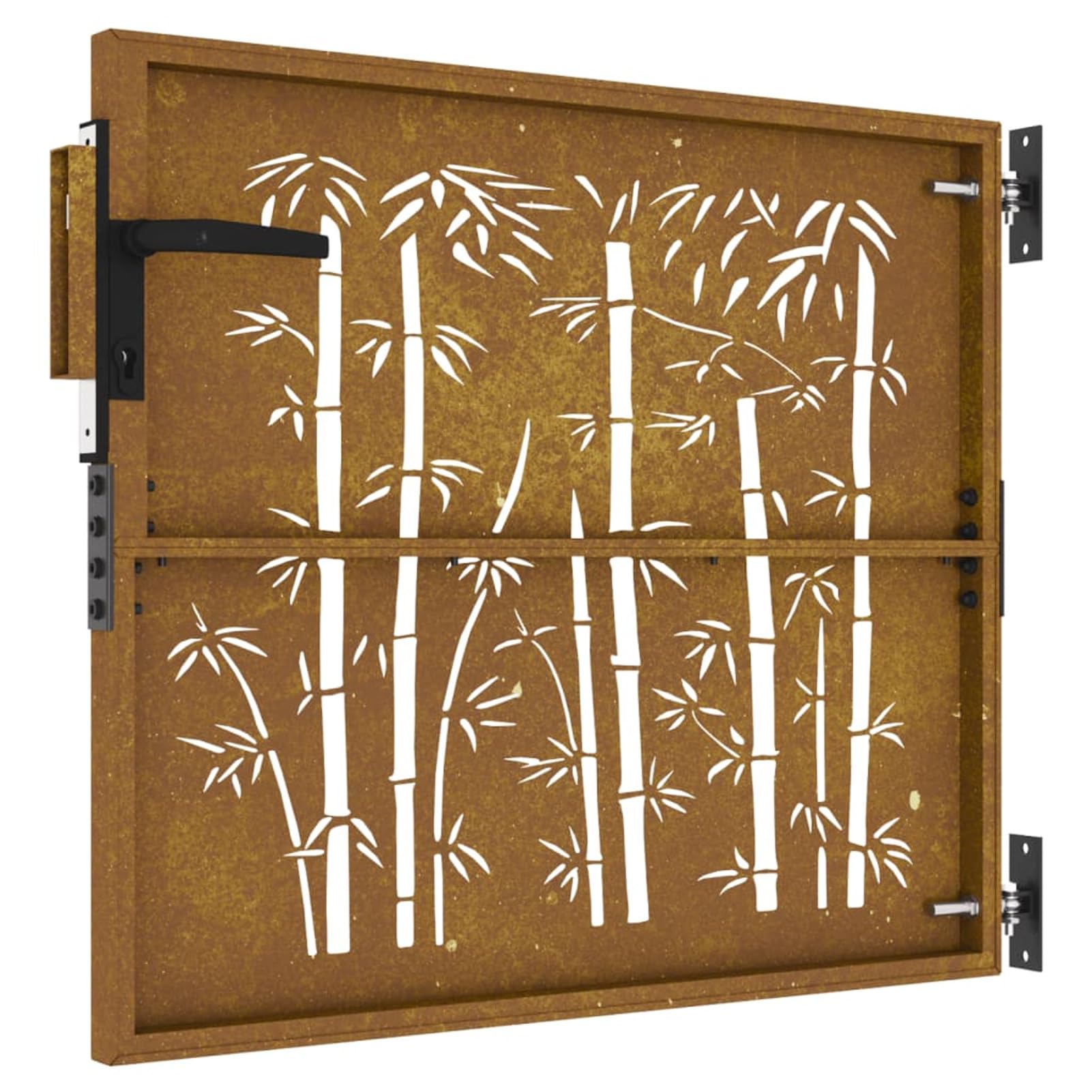 Festnight Puerta de Jardín 85 x 75 cm, Puerta de Jardín de Acero Corten, Puerta Exterior, diseño bambú