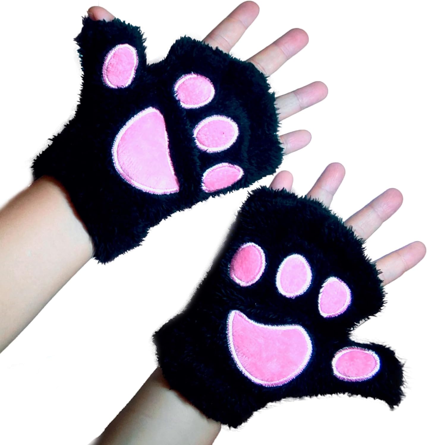 2 pairs Cat Claw Bear Kawaii Paw Fingerless Winter Plush Gloves Cosplay Faux Fur Plush Cat Gloves for Girls Women - Image 2