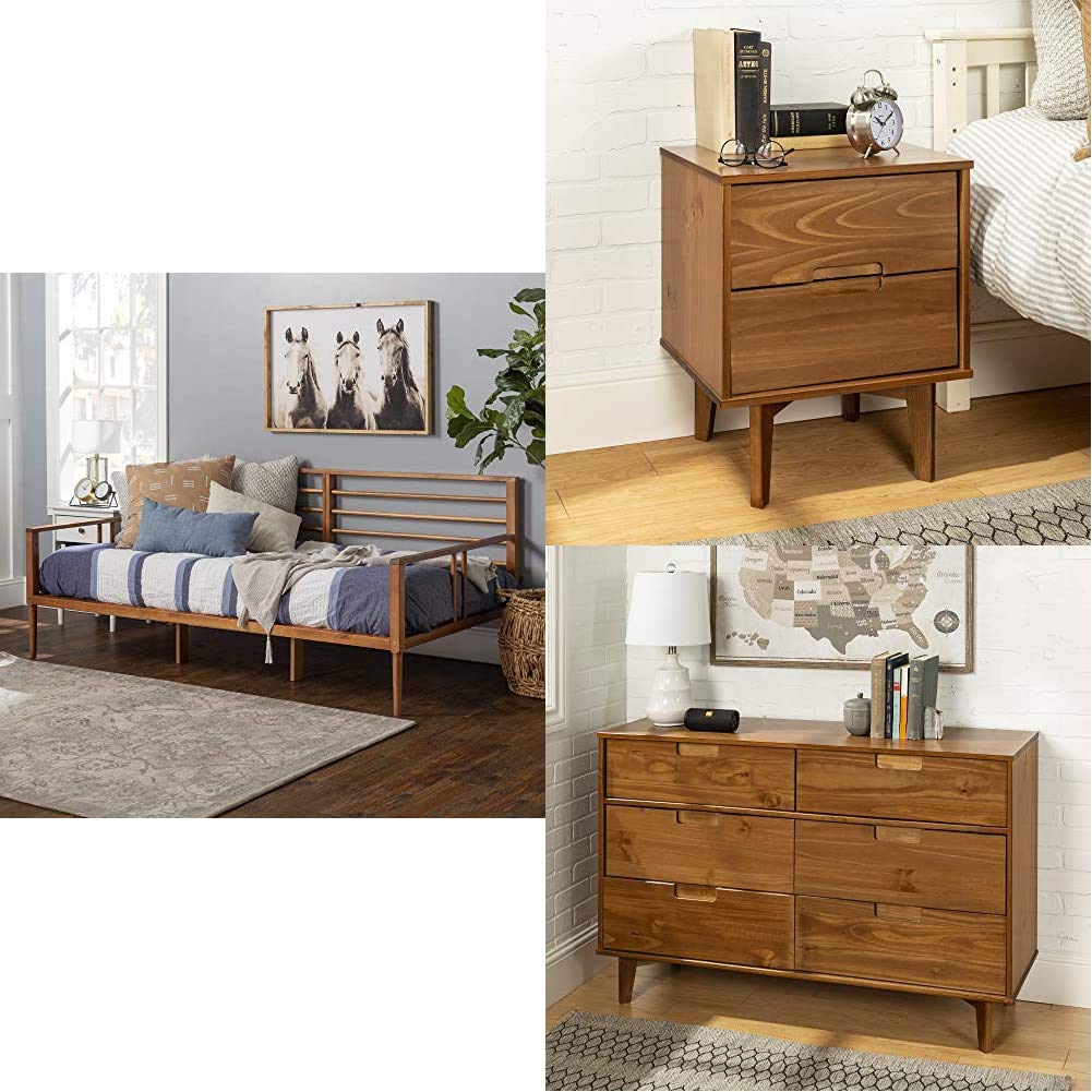 WE Furniture Bedroom Storage Drawer Bedside End Table, 2, Caramel Brown