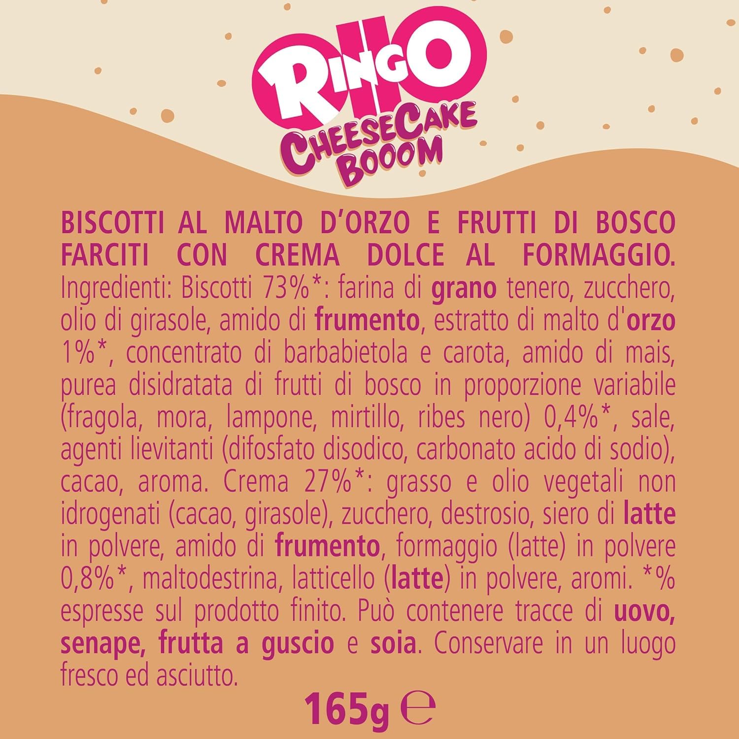 Pavesi Snack Ringo Cheesecake Booom, Biscotti Farciti con Crema Dolce al Formaggio e Biscotti ai Frutti di Bosco e Malto d'Orzo, Snack per Merenda o Pausa Studio, Espositore da 42 Monoporzioni