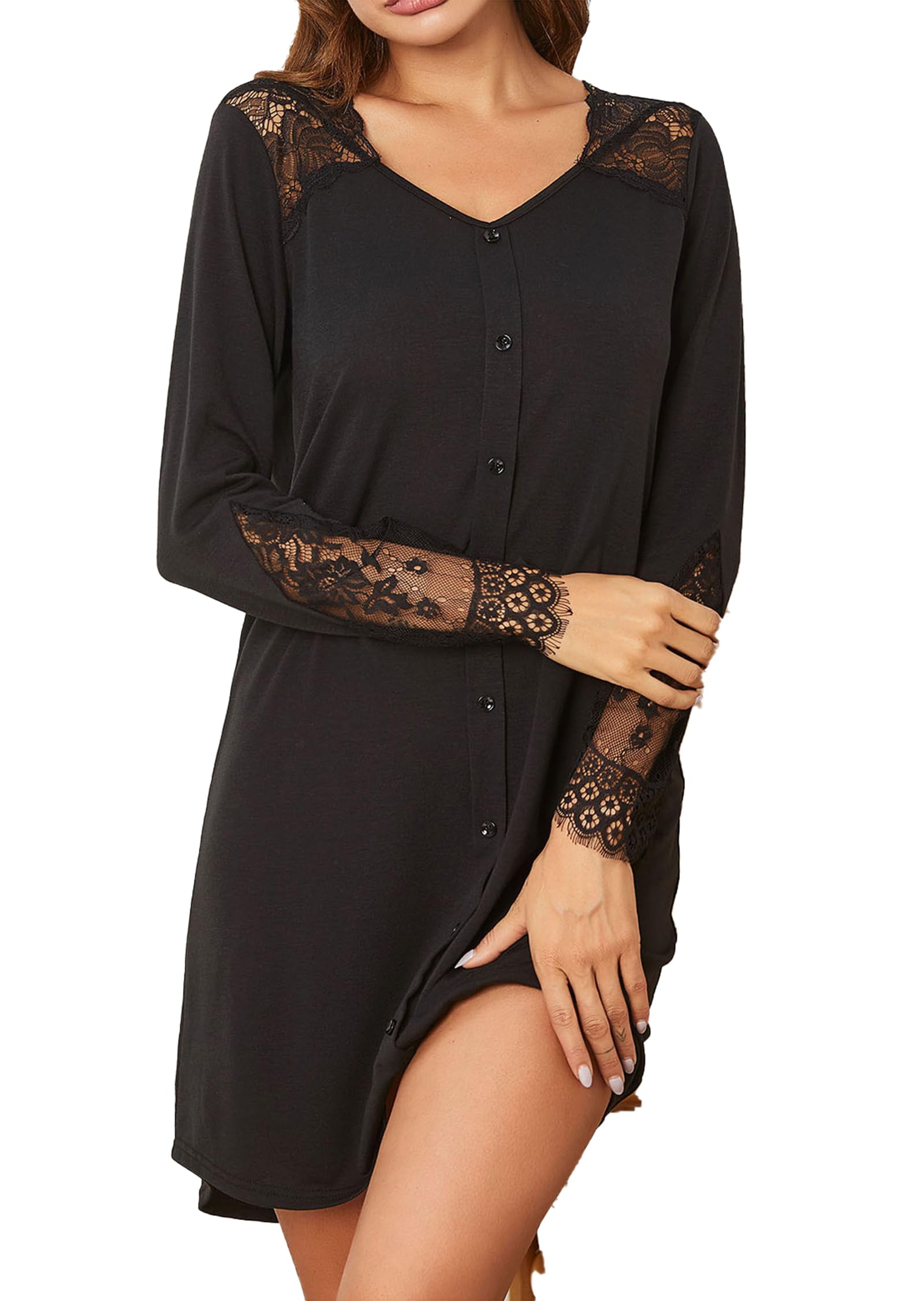 Chemise de nuit manches superposition dentelle patchwork - 6