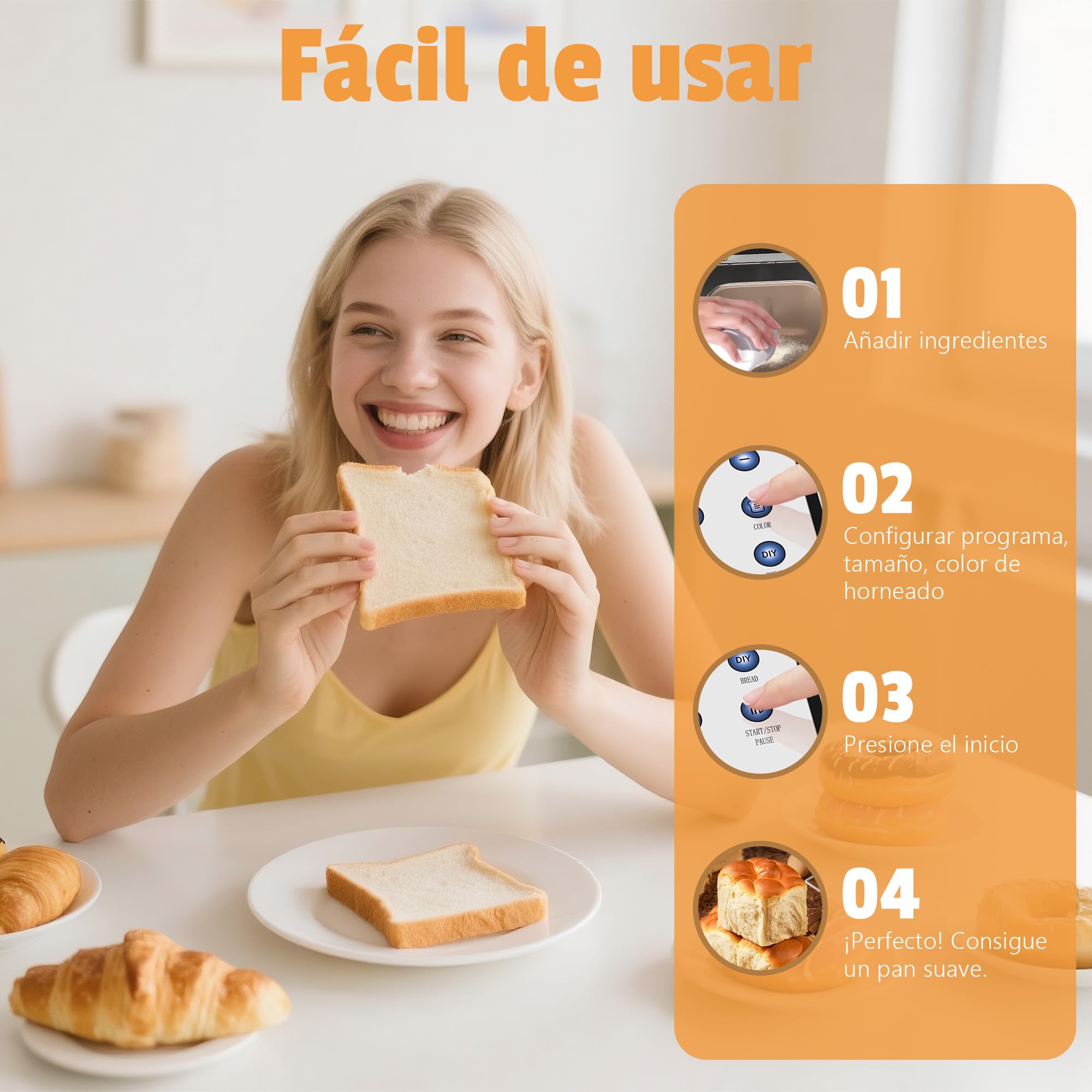 Karinear Panificadora de 1000 g, Multifuncional: 20 Funciones Preprogramadas, Retraso Preprogramado de 15 Horas, Función Para Mantener Caliente, Función de Amasado. Capacidad 1000 g, Blanco.