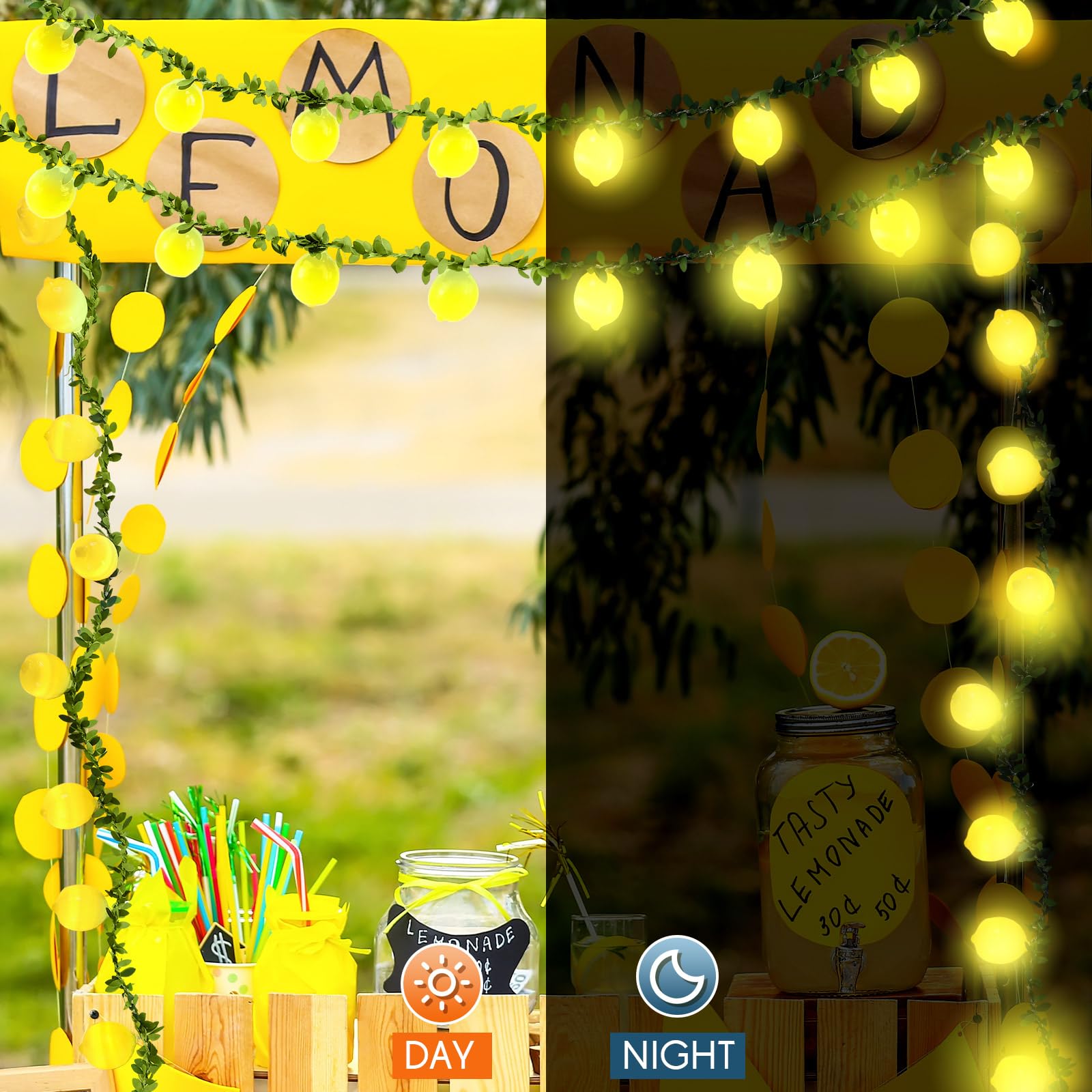 Baquler Stringa di luci LED 3D a forma di limone, a batteria, 3 m, 20 LED, con rami, foglie, luci fatate, per camera da letto, compleanno, giardino, decorazioni per feste