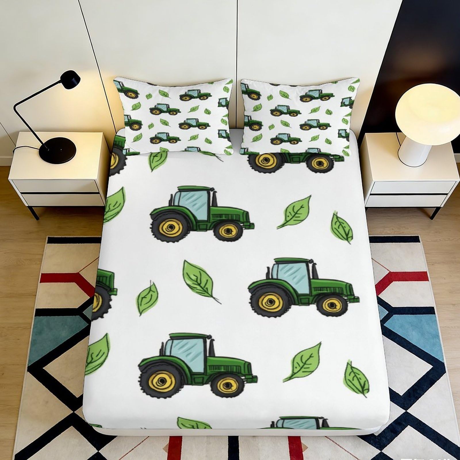 3D Printed Tractor Pattern Fitted Sheet Microfiber Deep Pocket Non-Slip Full Wrap for Bedroom Bedding Tractor Mattress Fitted Cover Washable 200x200x25cm 90x200x25cm