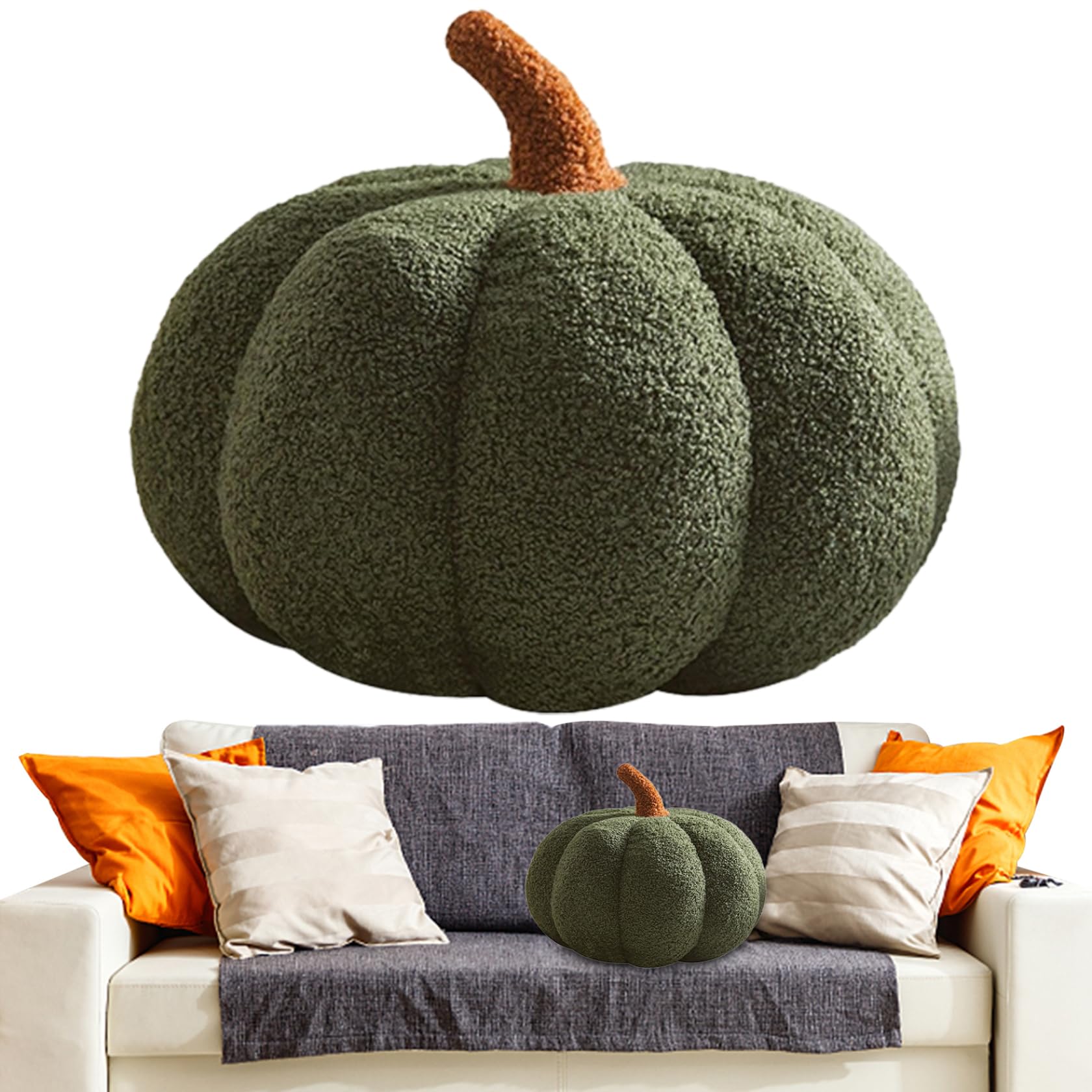 CNAFGBGG Pumpkin Cushion, Soft Fall Pillow, 13.8in, Dark Green.