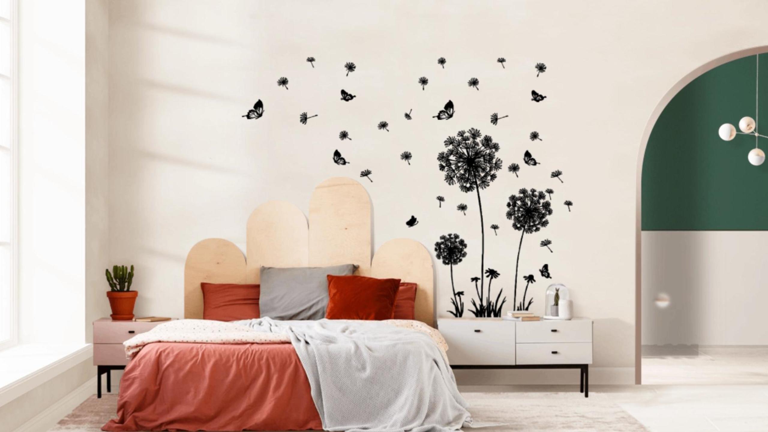 Vinilos decorativos de diente de león y mariposa en blanco y negro miniatura 7