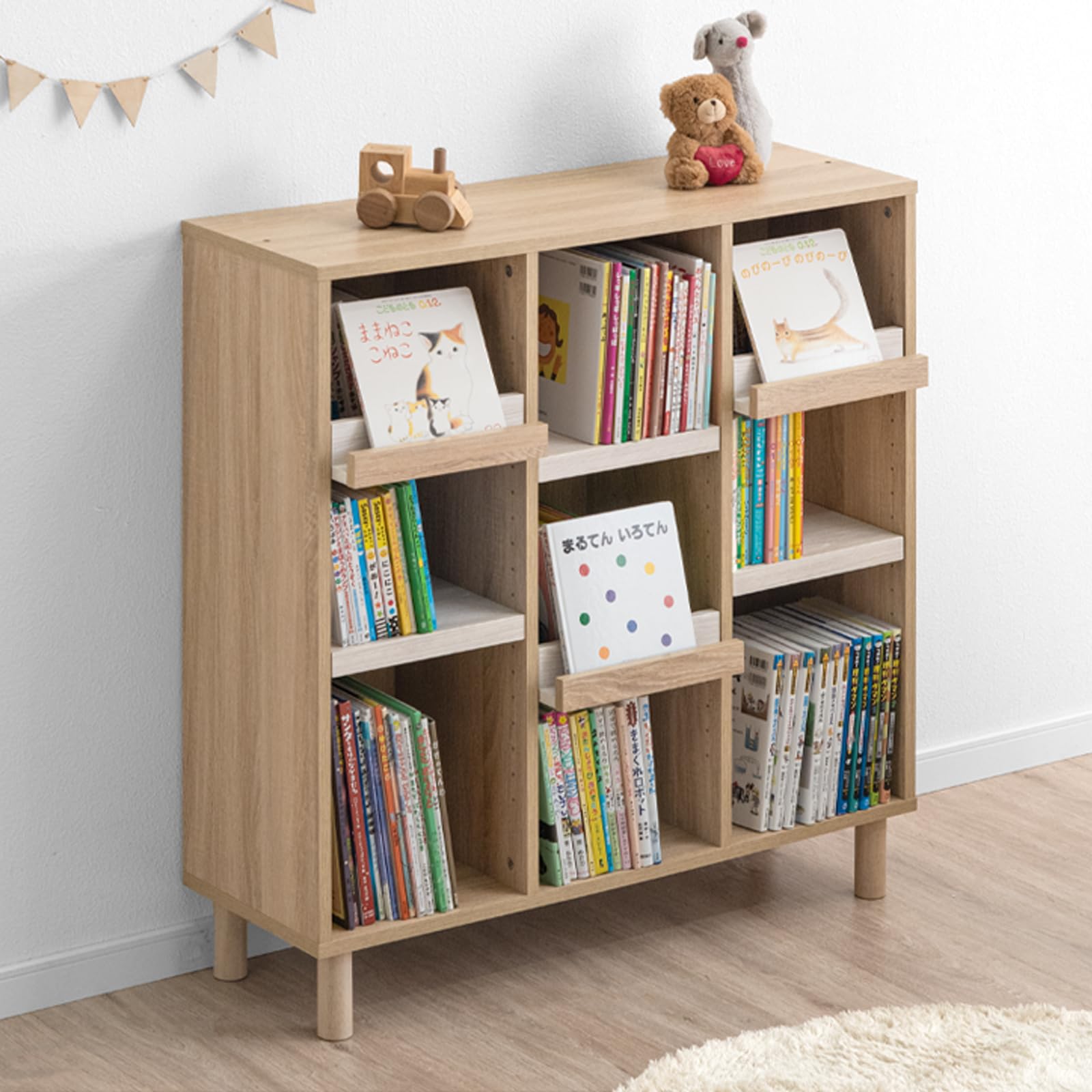Tansu no Gen Picture Book Rack 90 cm Width Display Shelf Adjustable Shelves Cleaning Robot Compatible Storage Rack Bookshelf Kids Simple Wood Grain 49600272 (109908)