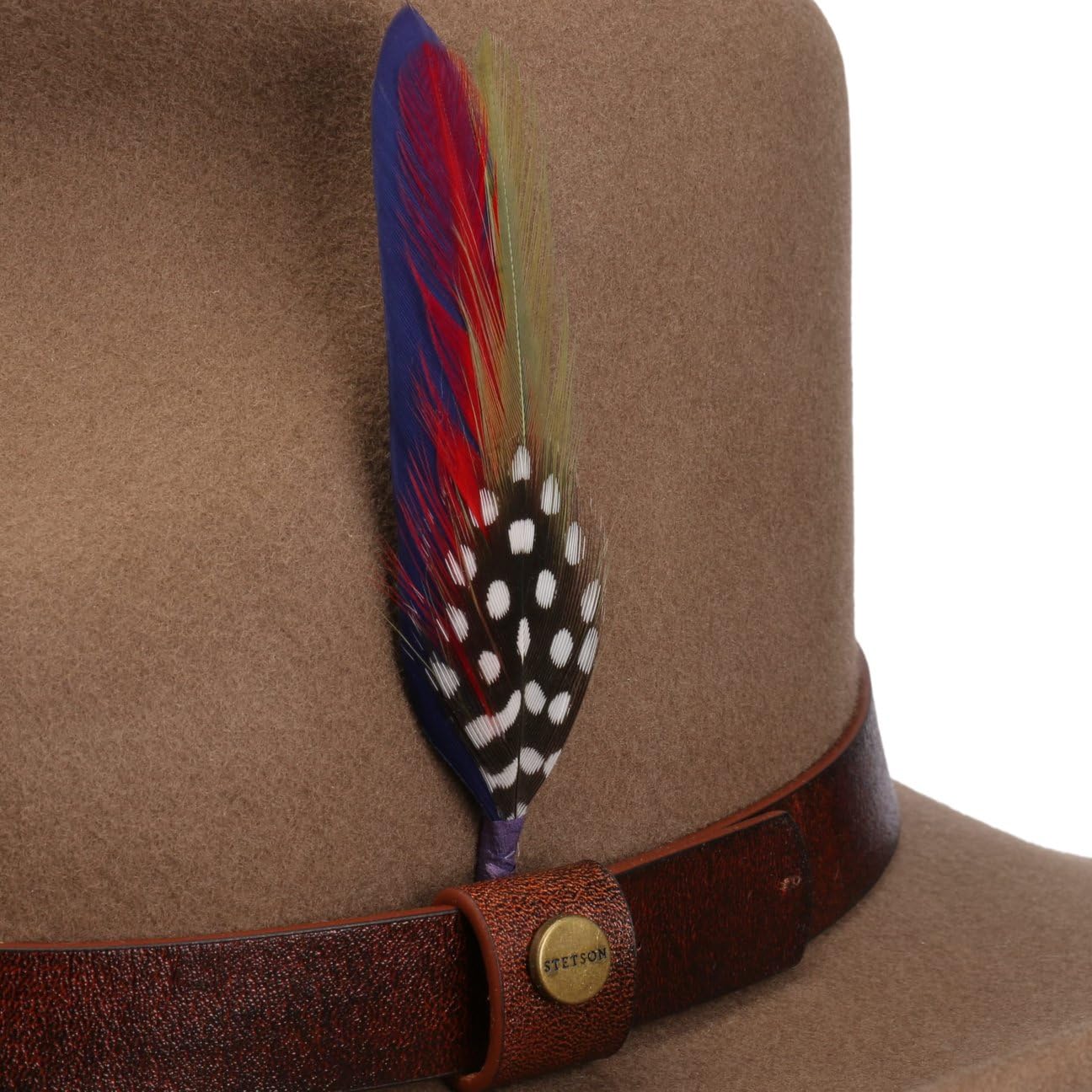 Stetson Oklahoma Wollfilz Westernhut Herren 100% wasserabweisender Filz Asahi Guard ultraleichter knautschbarer Hut mit Feder Lederband Sommer Winter