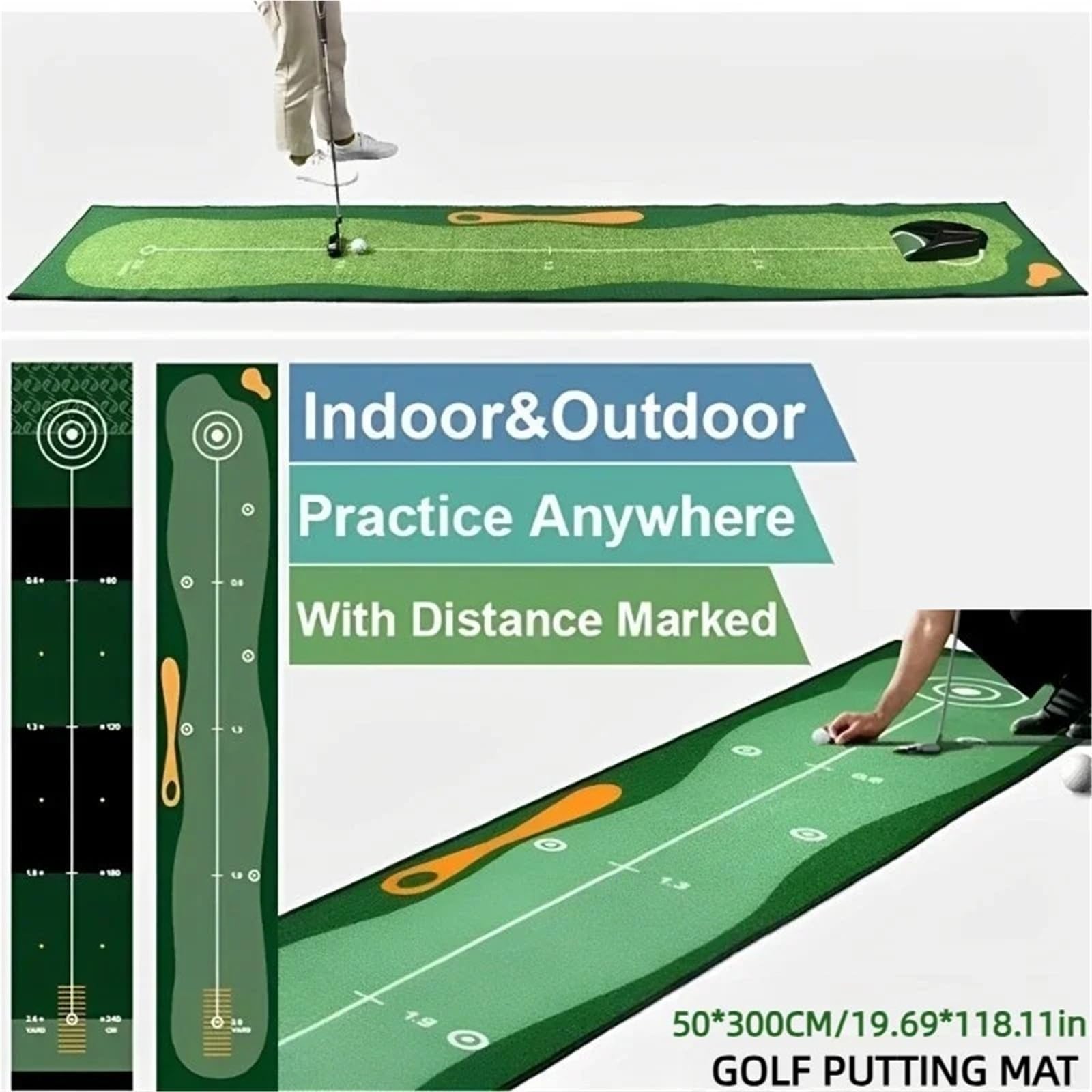 Genérico Compatible con Alfombra de Golf, Alfombrilla de Golf Verde for Interiores y Exteriores, Antideslizante Lavable, 50x300cm