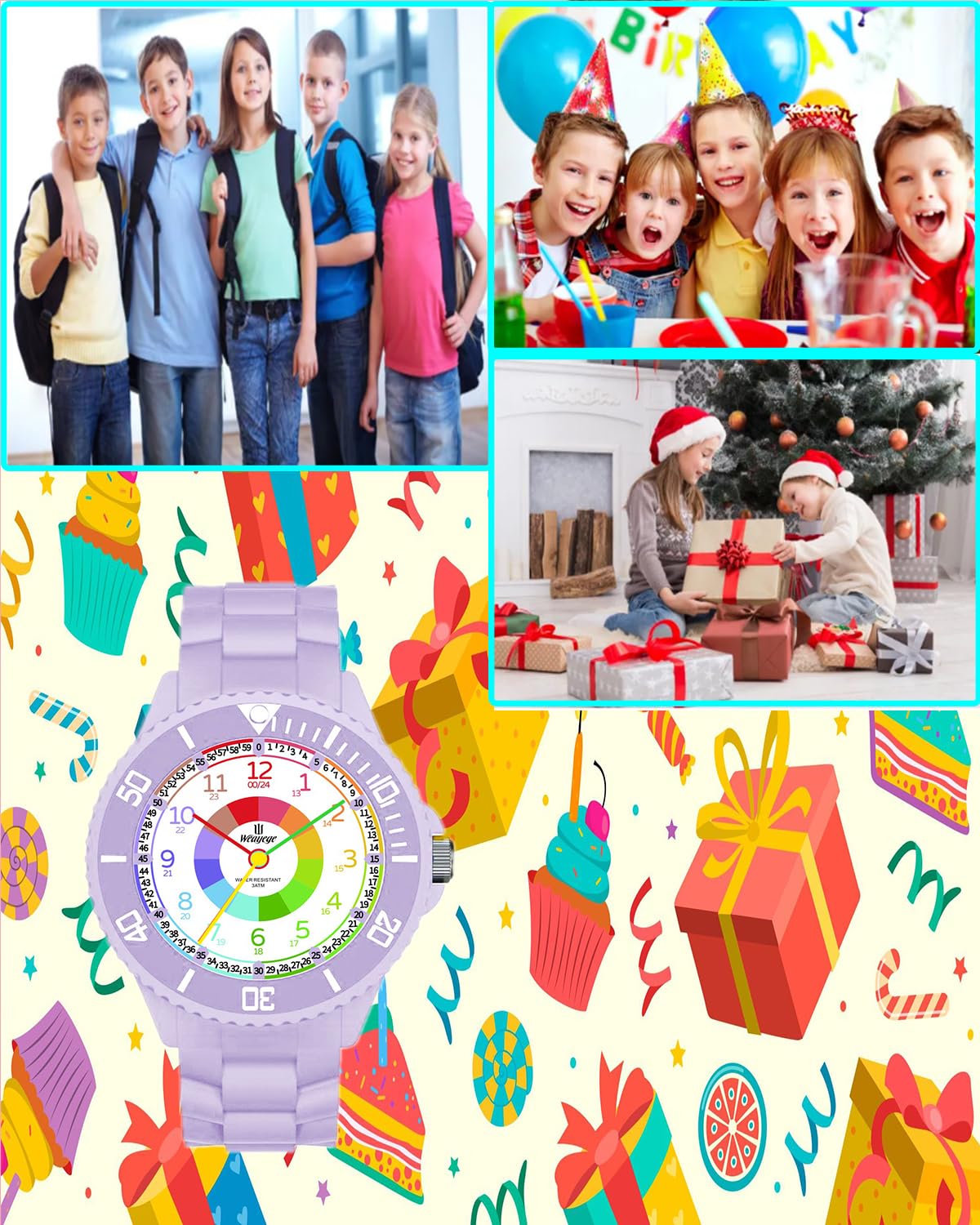 Orologio per bambini e ragazzi, orologio da polso per bambini, orologio da polso per ragazzi, ragazze, orologio analogico al quarzo impermeabile 3 ATM, per imparare l'ora, Viola