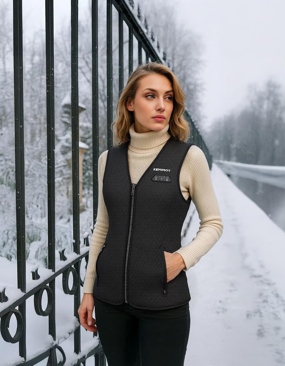 KEMIMOTO Heated Vest for Women with Battery Pack Included, V Neck with Inner Pocket Lights-out Design, Electric Warming Vest - Image 3