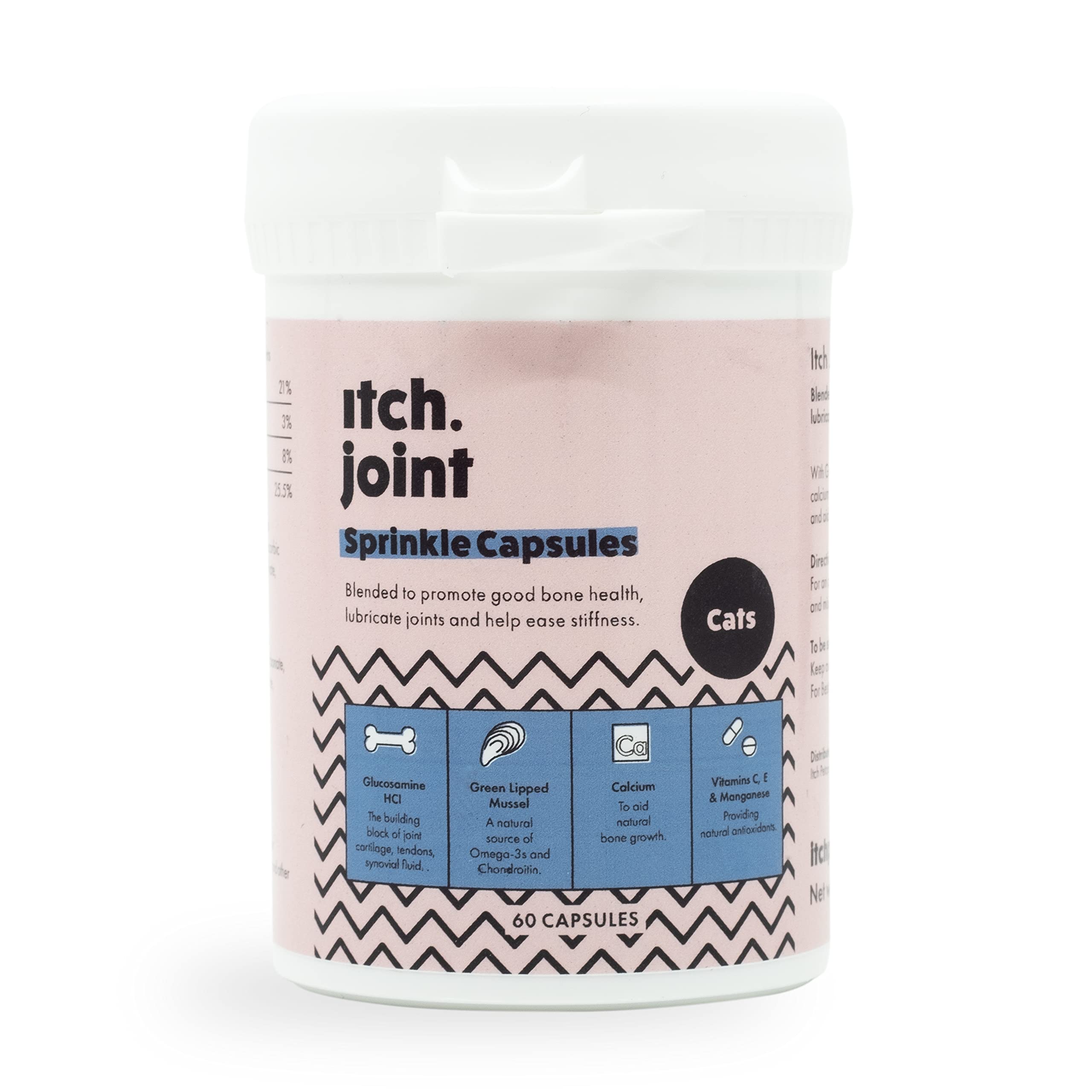 Itch | Joint Supplement for Cats | Contains Hyaluronic Acid, Glucosamine HCI, Omega-3 and Calcium | 60 Sprinkle Capsules