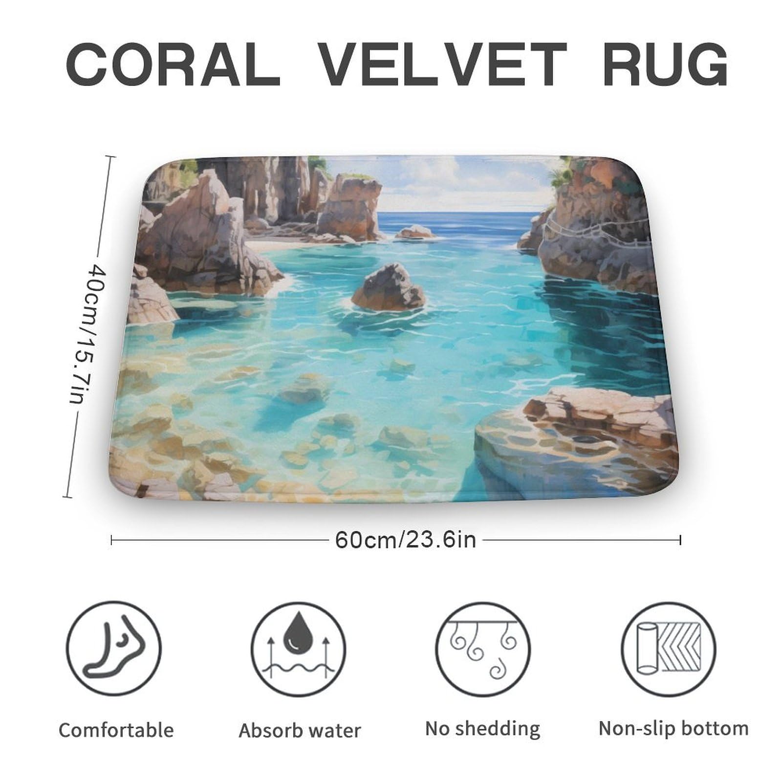Horseshoe Bay Cove Bermuda Coral Velvet Rugs Non-Slip Bathroom Rugs Soft Kitchen Rug Floor Carpet for Home Decor 15.7