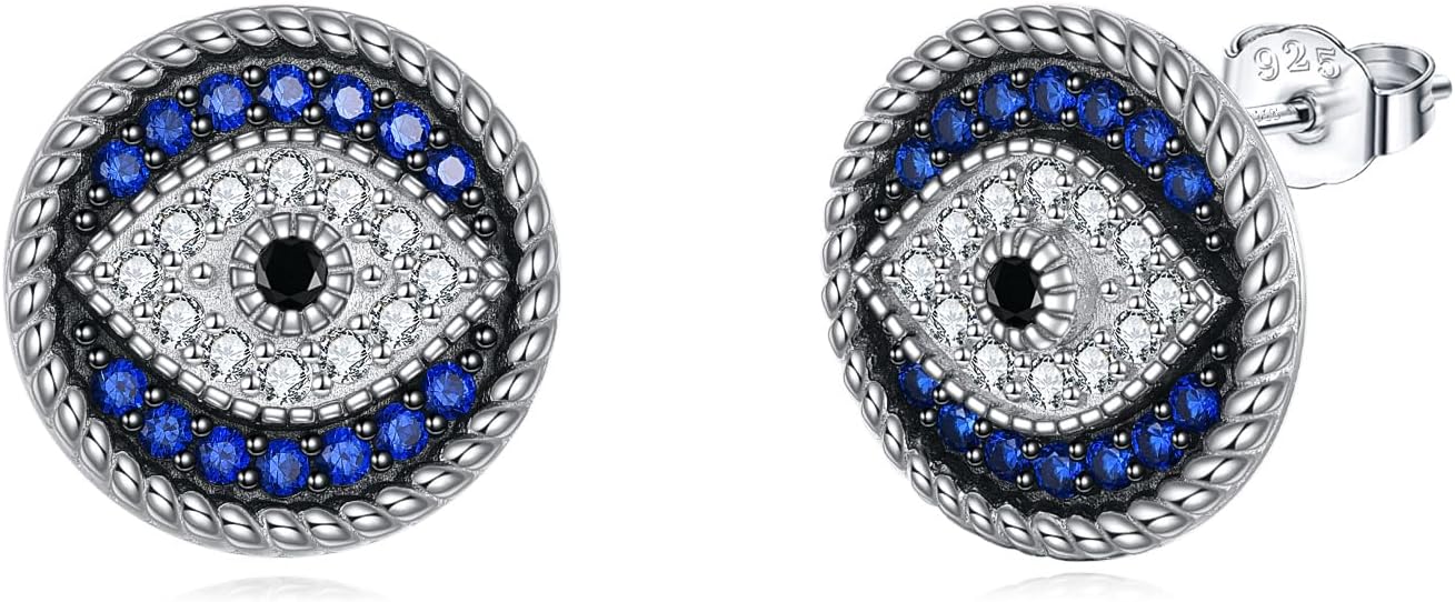 Evil Eye Earrings 925 Sterling Silver Blue Crystal Stud Earrings Jewelry Gifts for Women Mom Mother