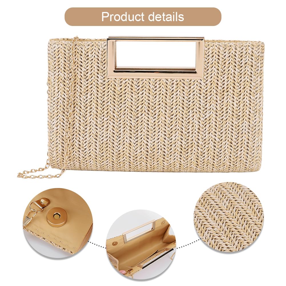 Pochette in Paglia Intrecciata a Mano for Donna Borsa con Manico Superiore Borsa a Tracolla con Chiusura Magnetica Borsa da Sera for Matrimonio, Festa di Ballo