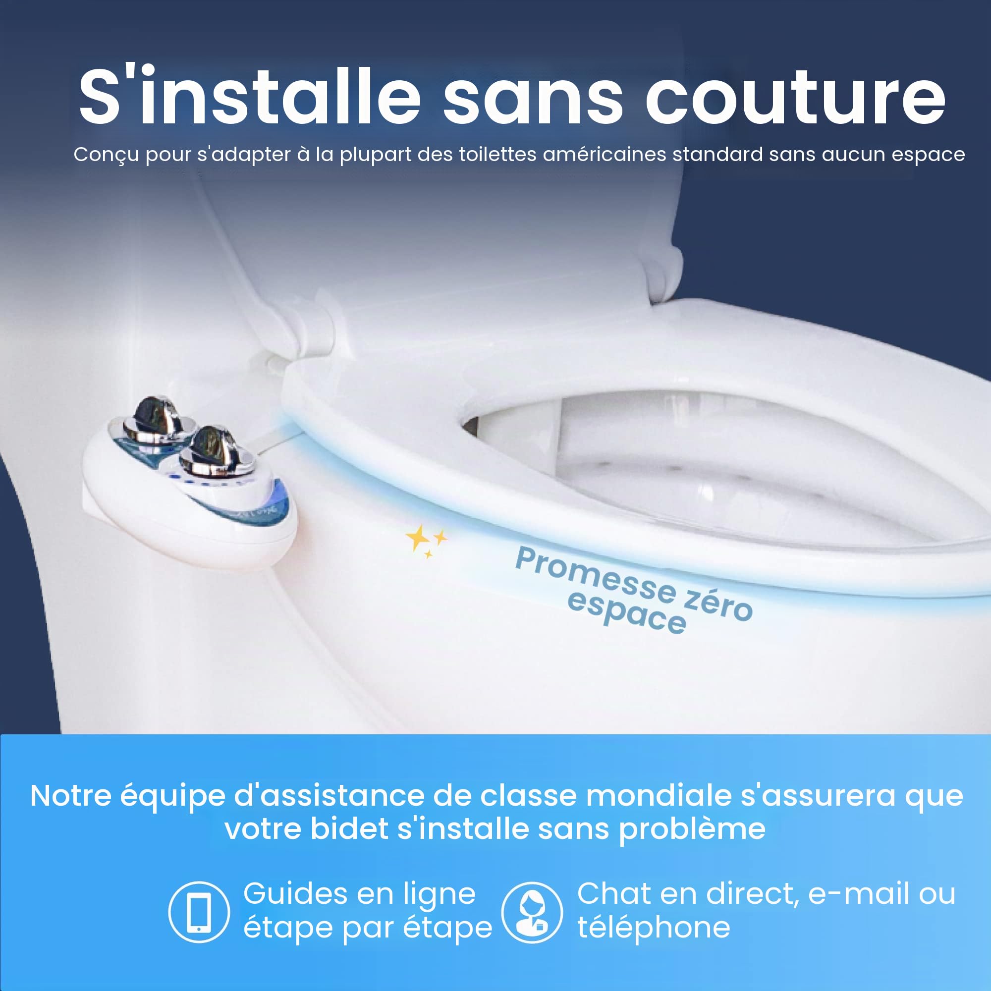 LUXE Bidet NEO 180 - Bidet non électrique avec auto-nettoyage, double buse et fixation pour siège de toilette - Pression de l'eau réglable, modes lavage arrière et intime, commande par levier, blanc