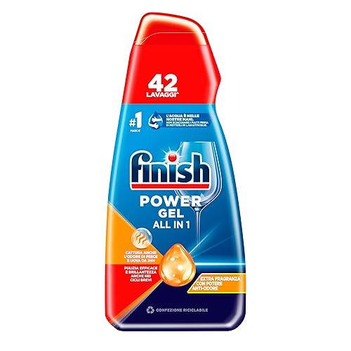 Finish Powergel, Gel Detersivo per Lavastoviglie Liquido, 42 Lavaggi, 940ml, Antiodore, Multiazione