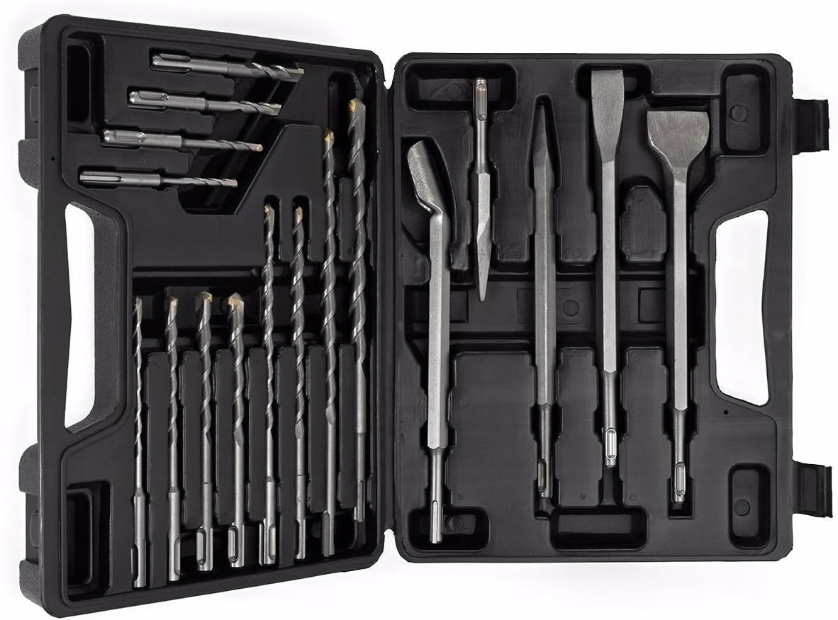 WShop 17 Pc.Tungsten Carbide Tipped Hammer Drill Bits/Chisel Set MASONRY CONCRETE BRICK