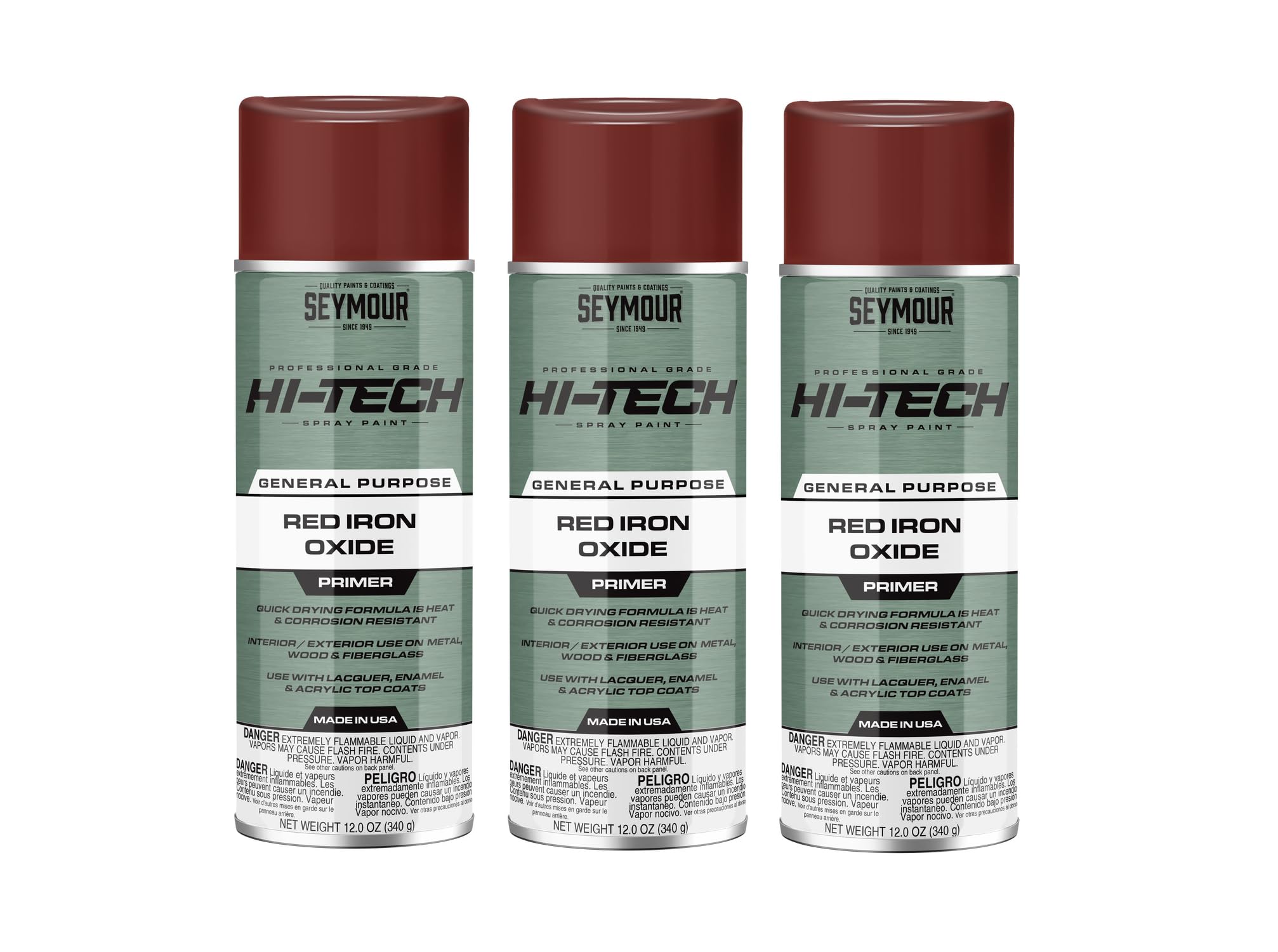 3-Pack Hi-Tech Red Iron Oxide Primer Spray Paint, 12 oz Cans – Model 16-807, Rust-Inhibiting Primer for Metal, Wood & Fiberglass
