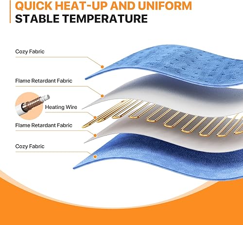 Miniatura 5 de mollie Almohadilla térmica eléctrica de 20 x 24 pulgadas, 3 ajustes de calor y 306090 minutos, lavable a máquina, almohadilla térmica de apagado