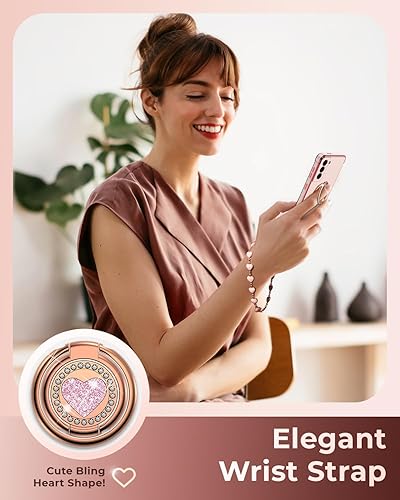 Miniatura 4 de XYZ Funda para Galaxy S22 con soporte, funda Samsung S22 con doble anillo, funda protectora de lujo para mujeres y niñas con corazón para Samsung