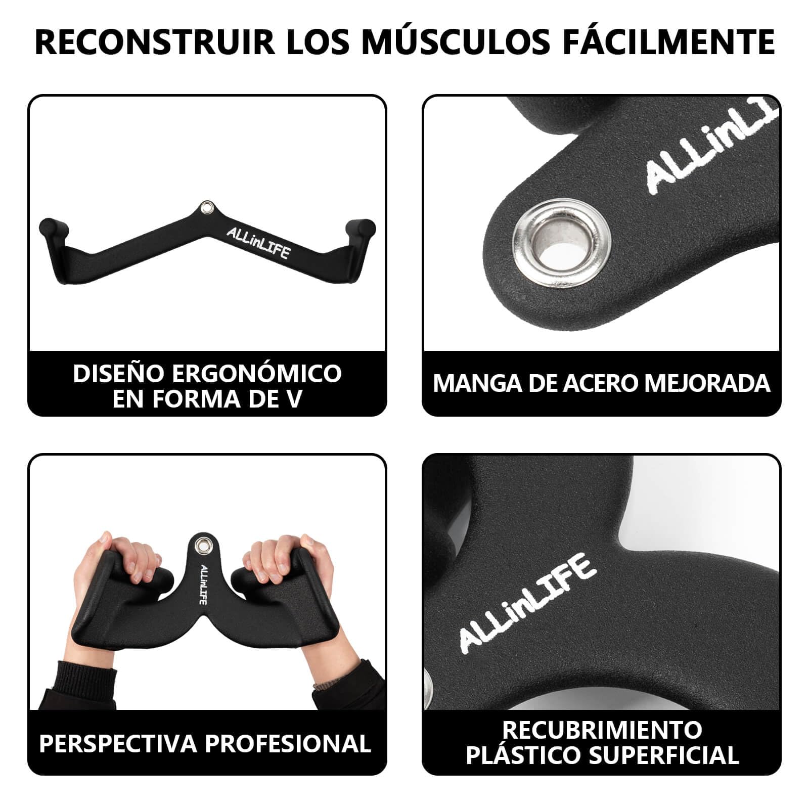 ALLINLIFE Agarres Poleas Gym Multifunción,Poleas Gimnasio Juego De Cinco Piezas,Accesorios para Máquina de Cable Entrenar Bíceps Tríceps Hombros Espalda