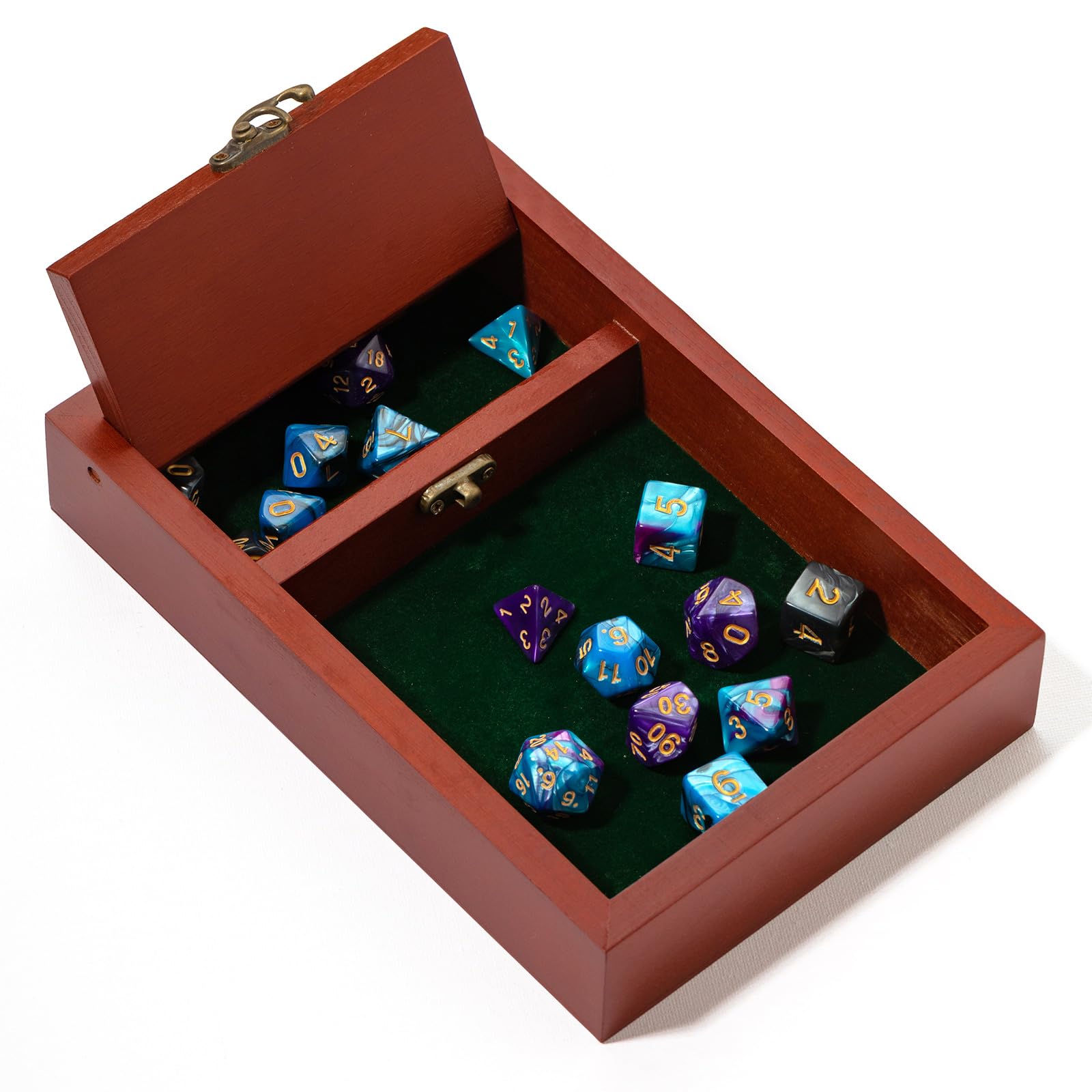 Threehoney Bandeja de dados de madera para rodar con almacenamiento de dados de 5.5 x 8 pulgadas, caja de dados de bóveda de metal que asegura la tapa, bandeja de dados para juegos de mesa de viaje,